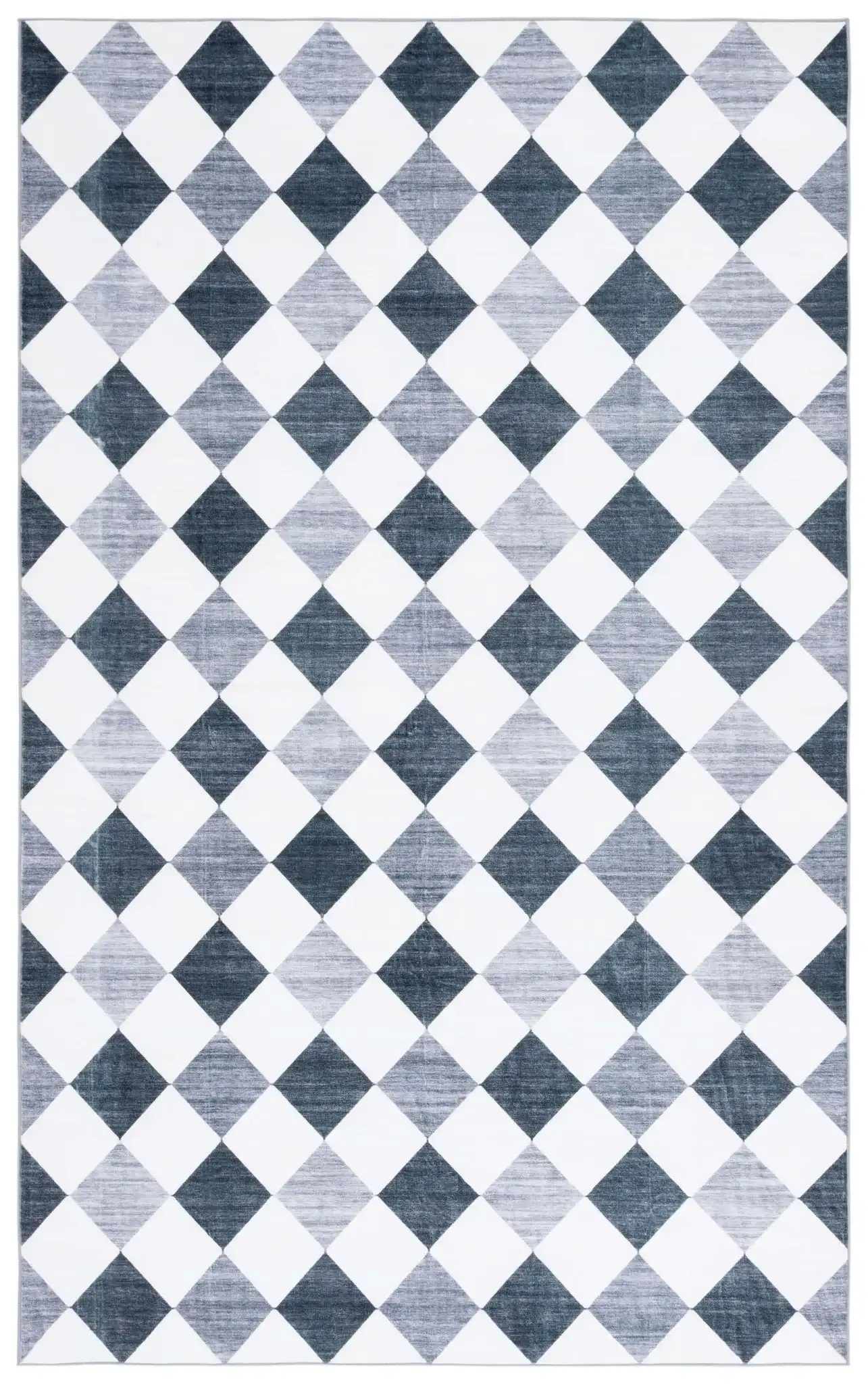 Santa Clara Diamond Washable Rug in Ivory / Gray Black