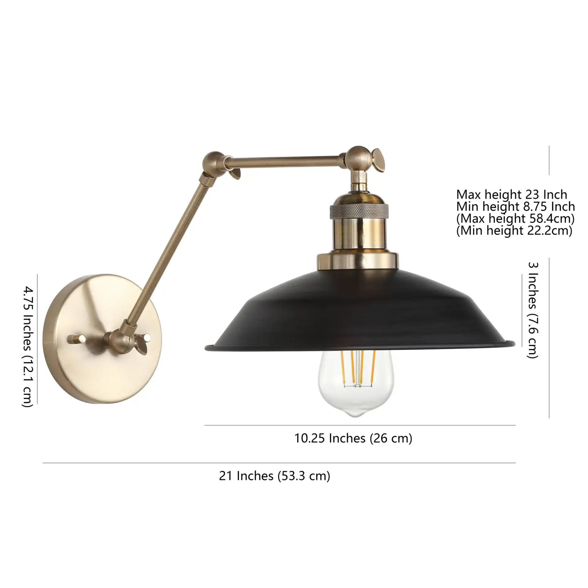 Kingston Wall Sconce in Brass / Black, detail view