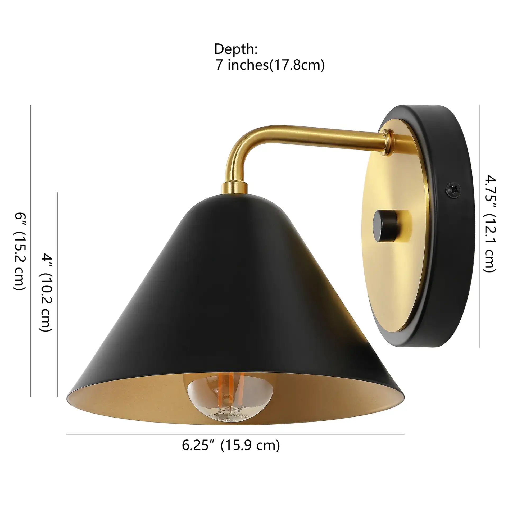 Jynn Wall Sconce in Black / Brass, detail view