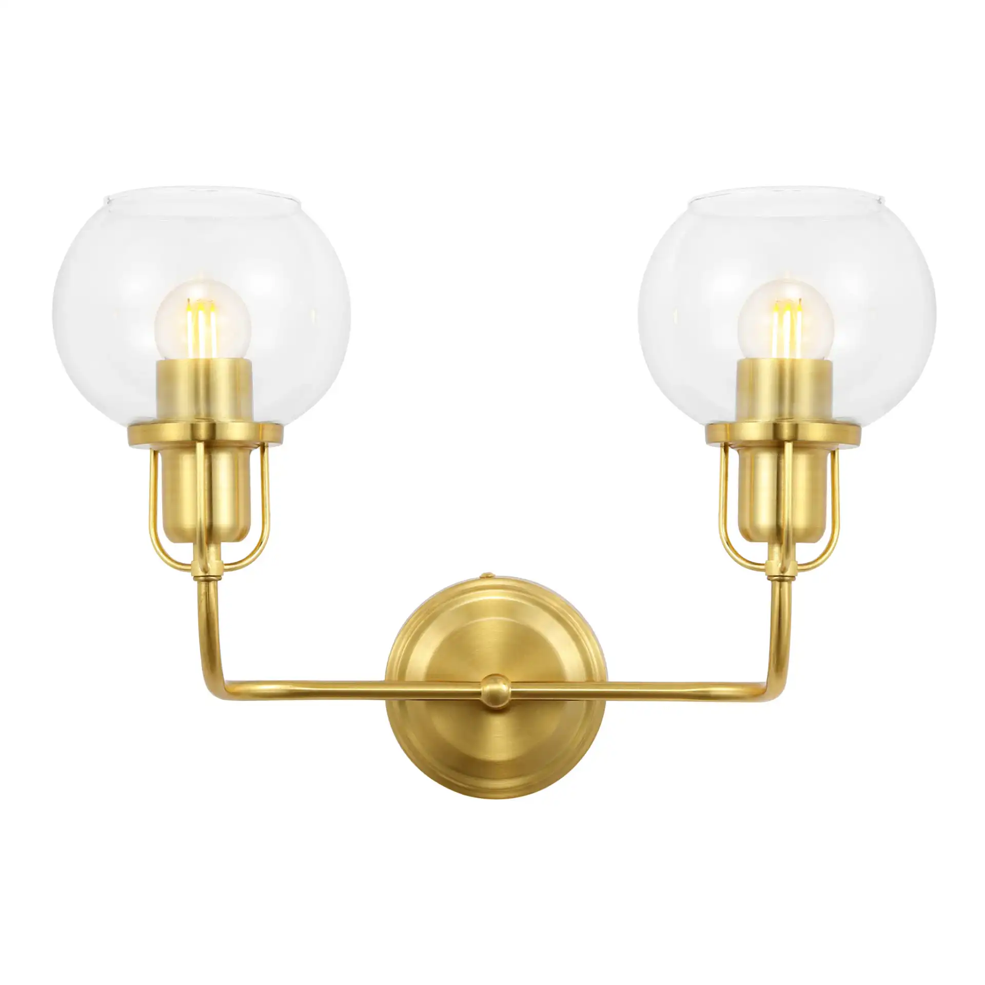Fenris Two-Light Wall Sconce in Brass / Clear
