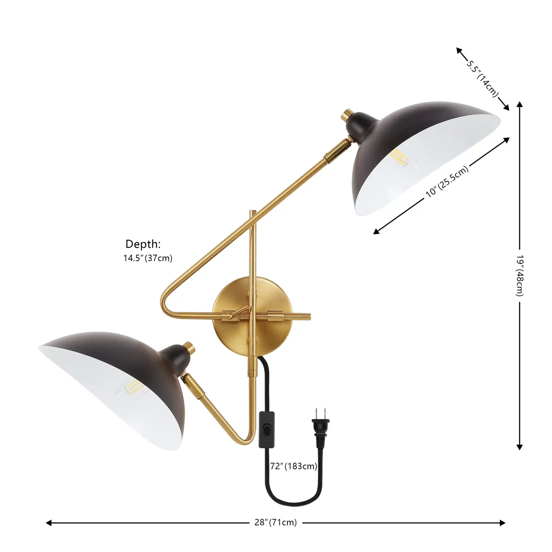 Aspera Two-Light Wall Sconce (Set of 2) in Brass / Black, detail view