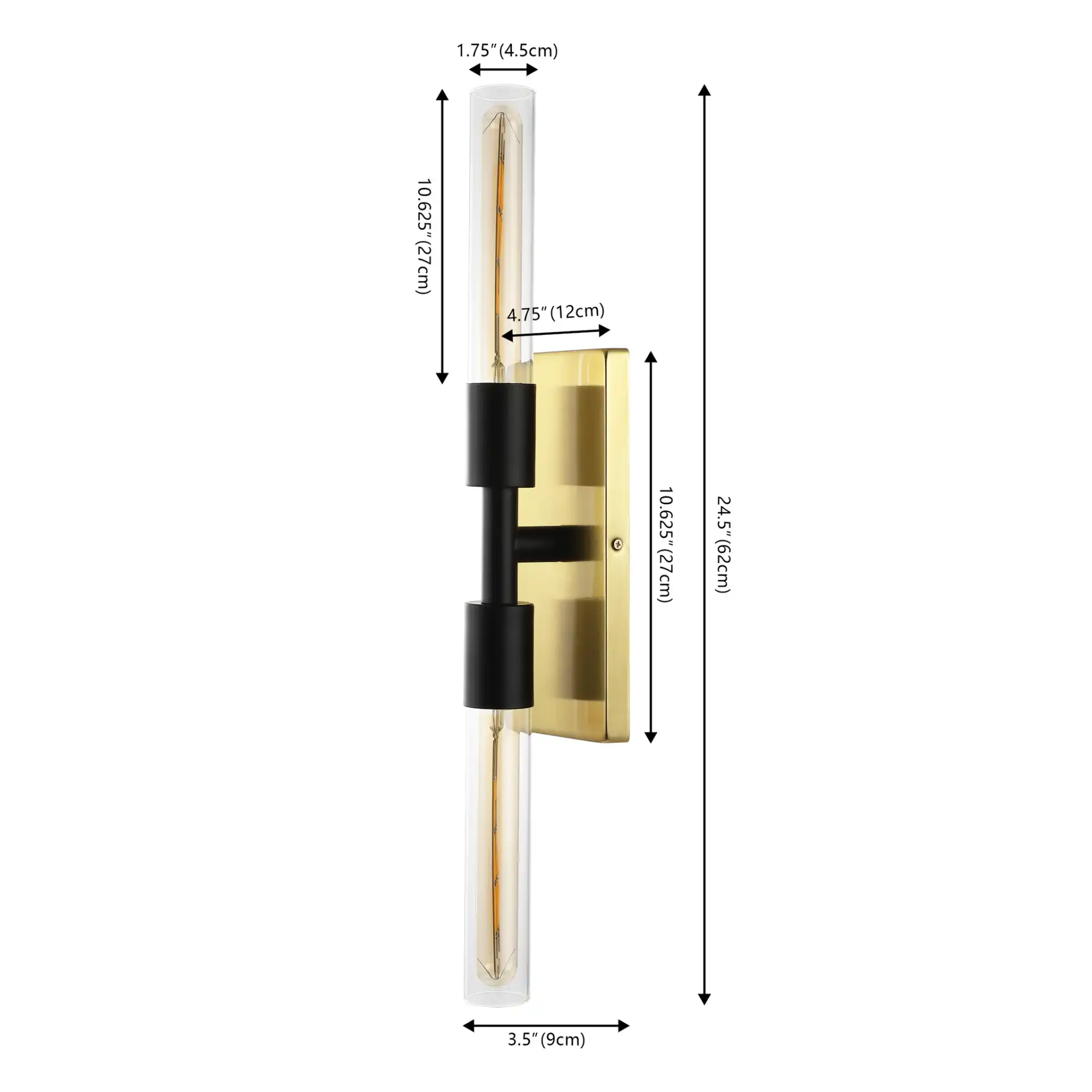 Nyx Two-Light Wall Sconce in Brass / Black, detail view
