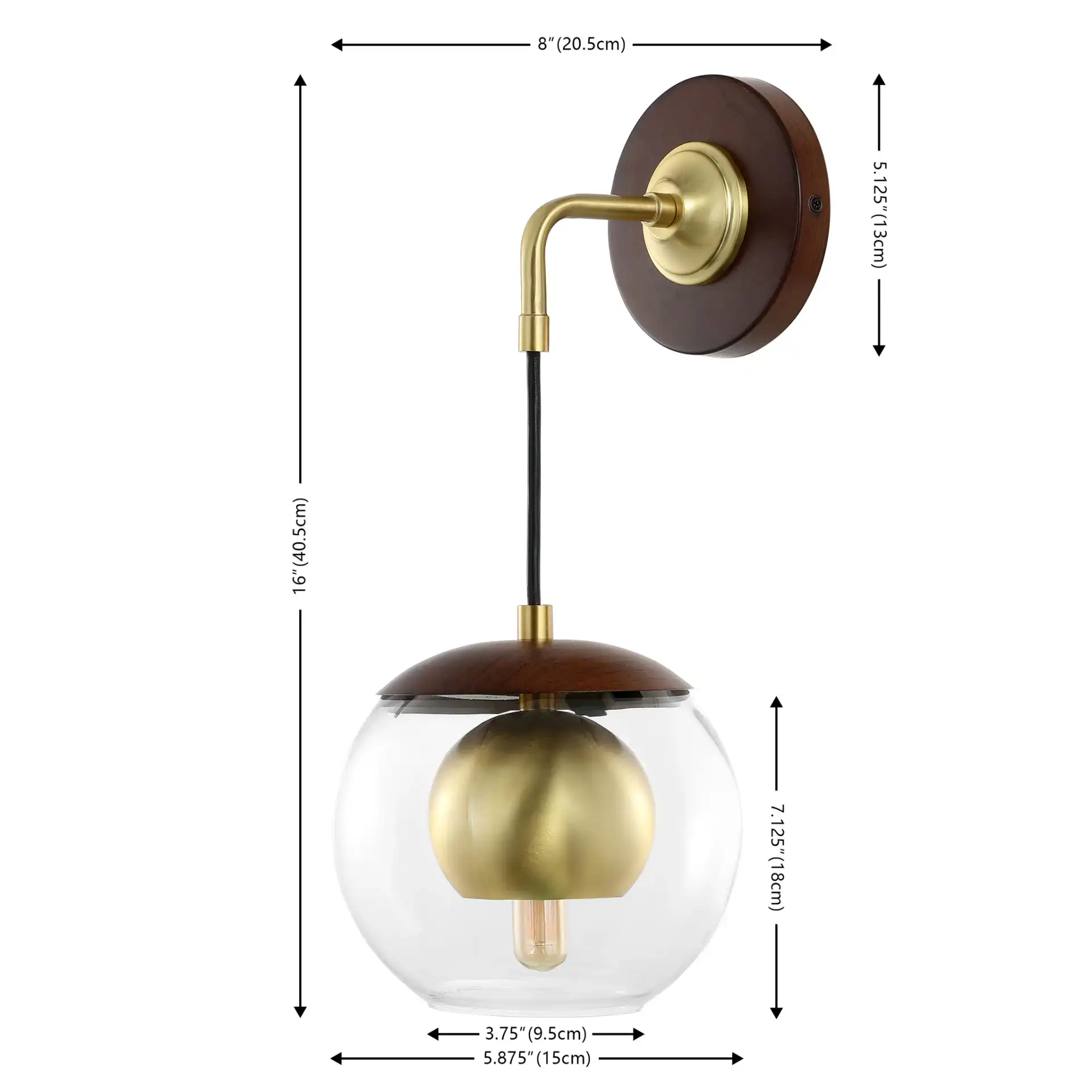 Poloma Wall Sconce (Set Of 2) in Dark Walnut / Brass, detail view