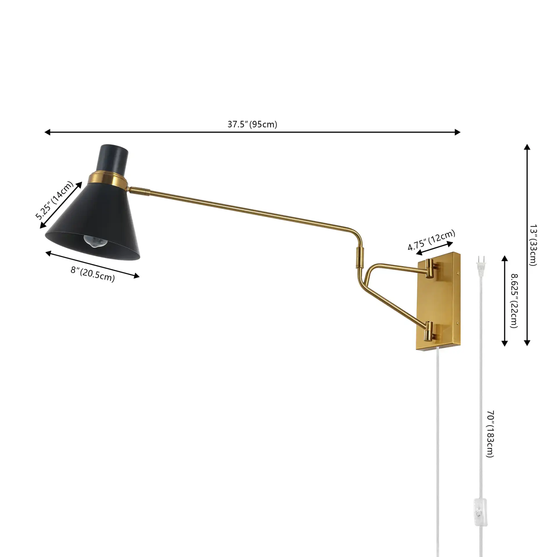 Cleome Wall Sconce in Brass / Black, detail view