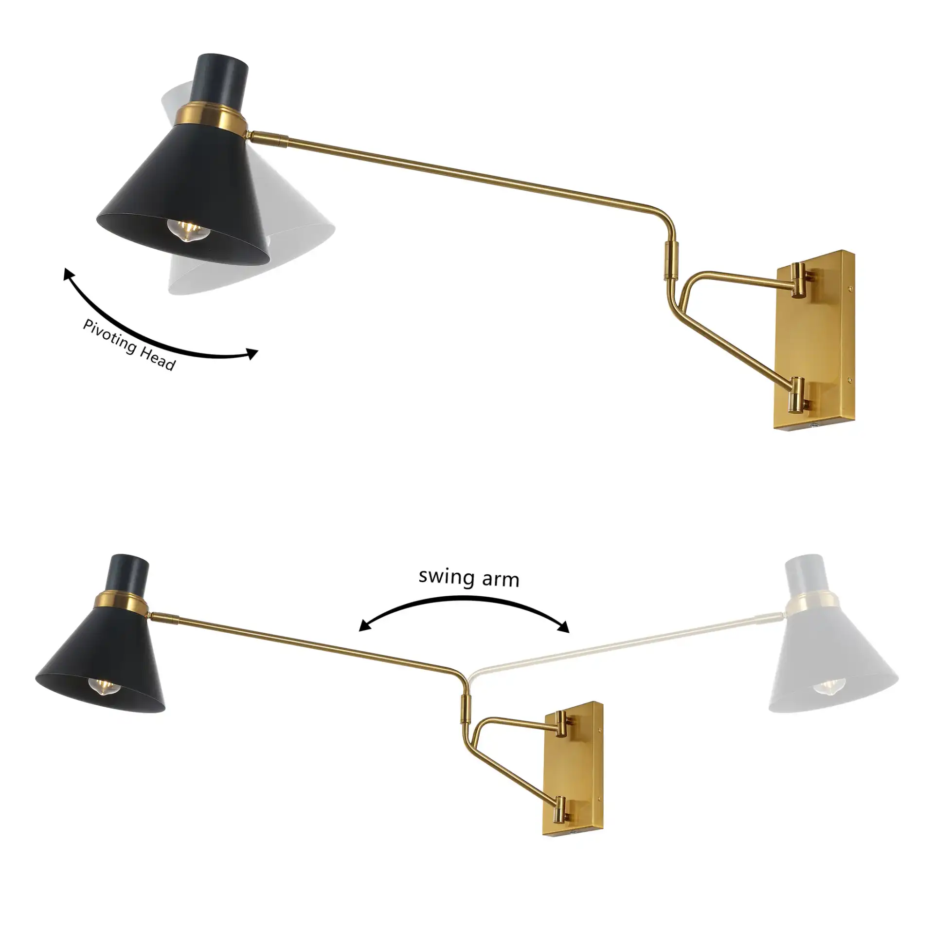 Cleome Wall Sconce in Brass / Black, detail view