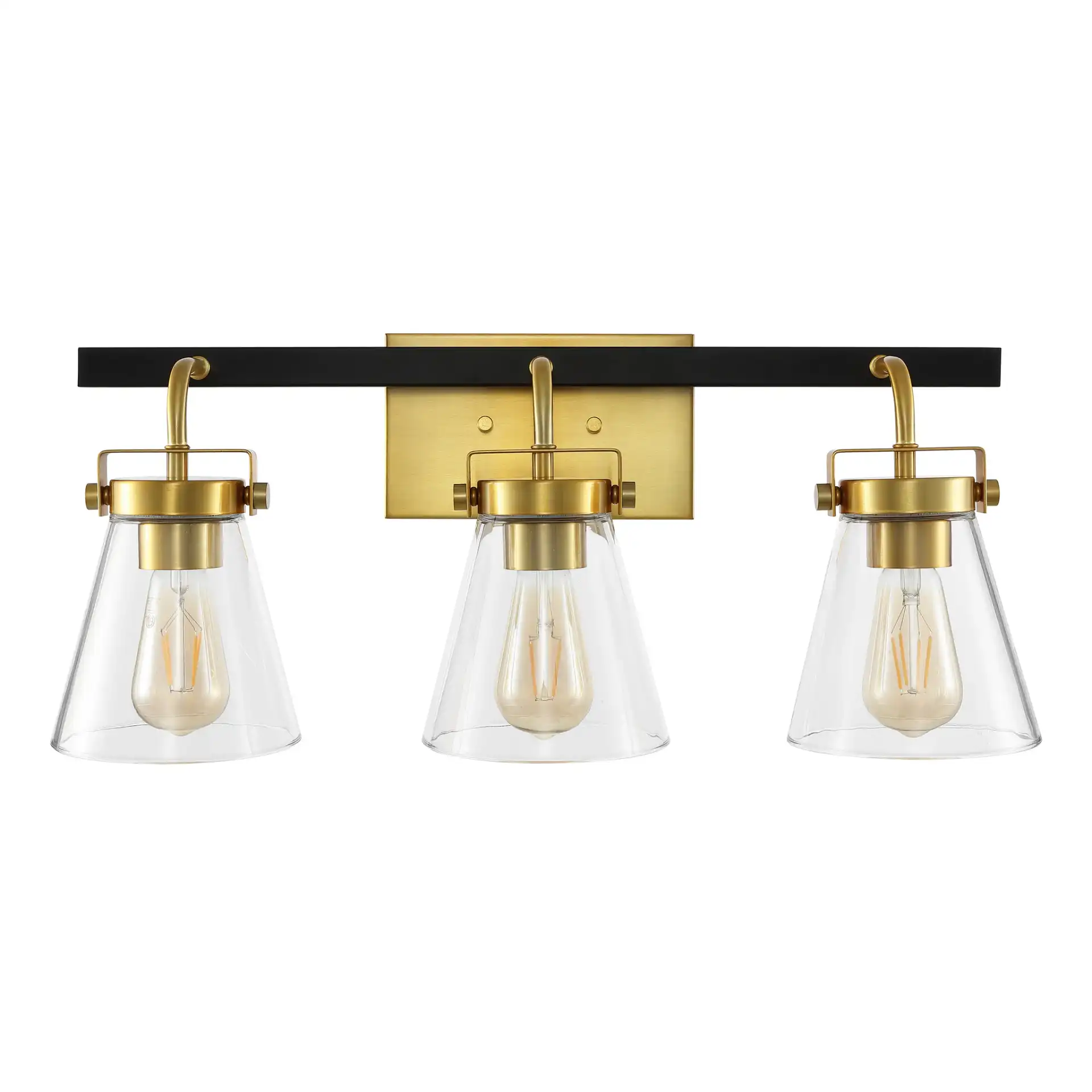 Rayney Three-Light Wall Sconce in Brass / Black, detail view