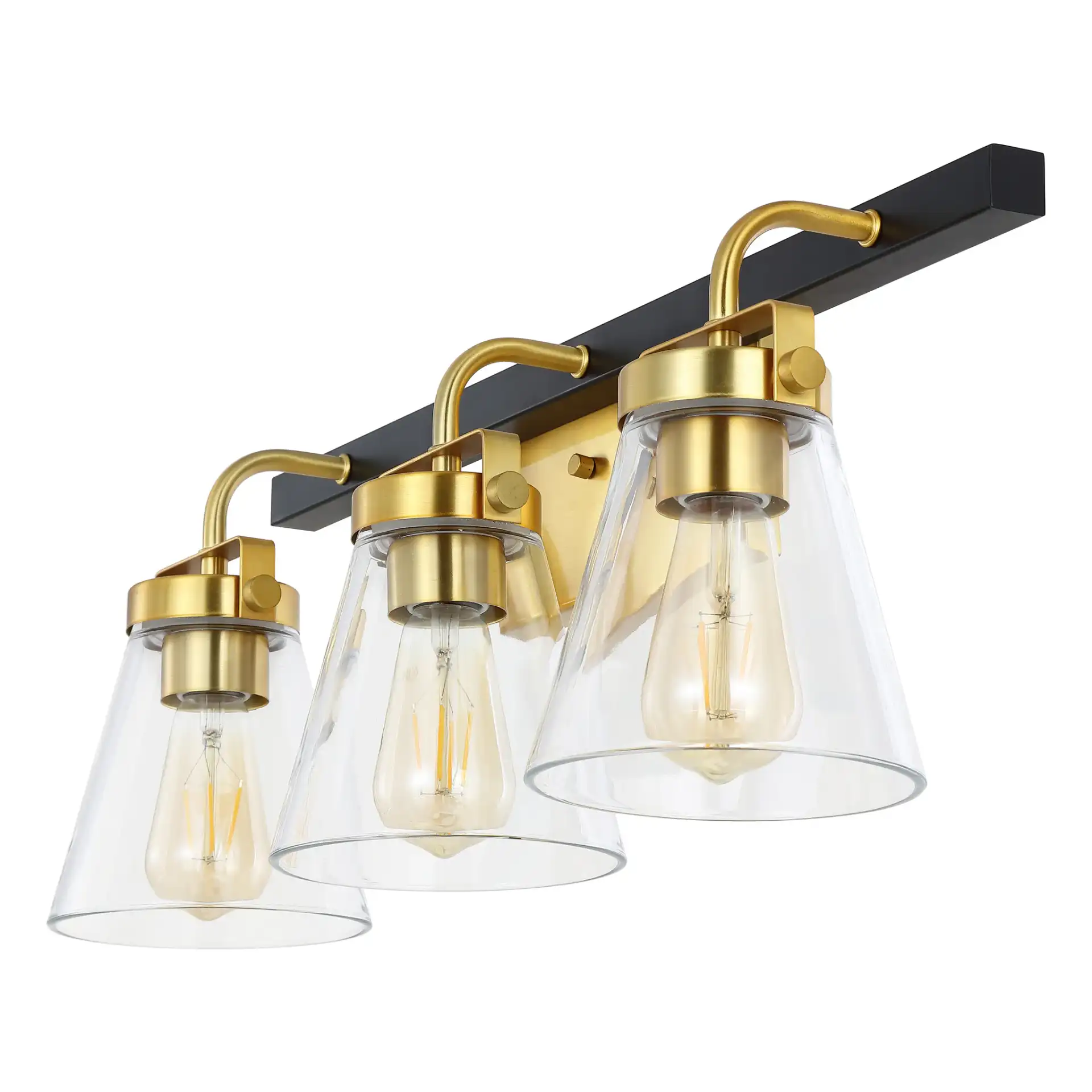 Rayney Three-Light Wall Sconce in Brass / Black, detail view