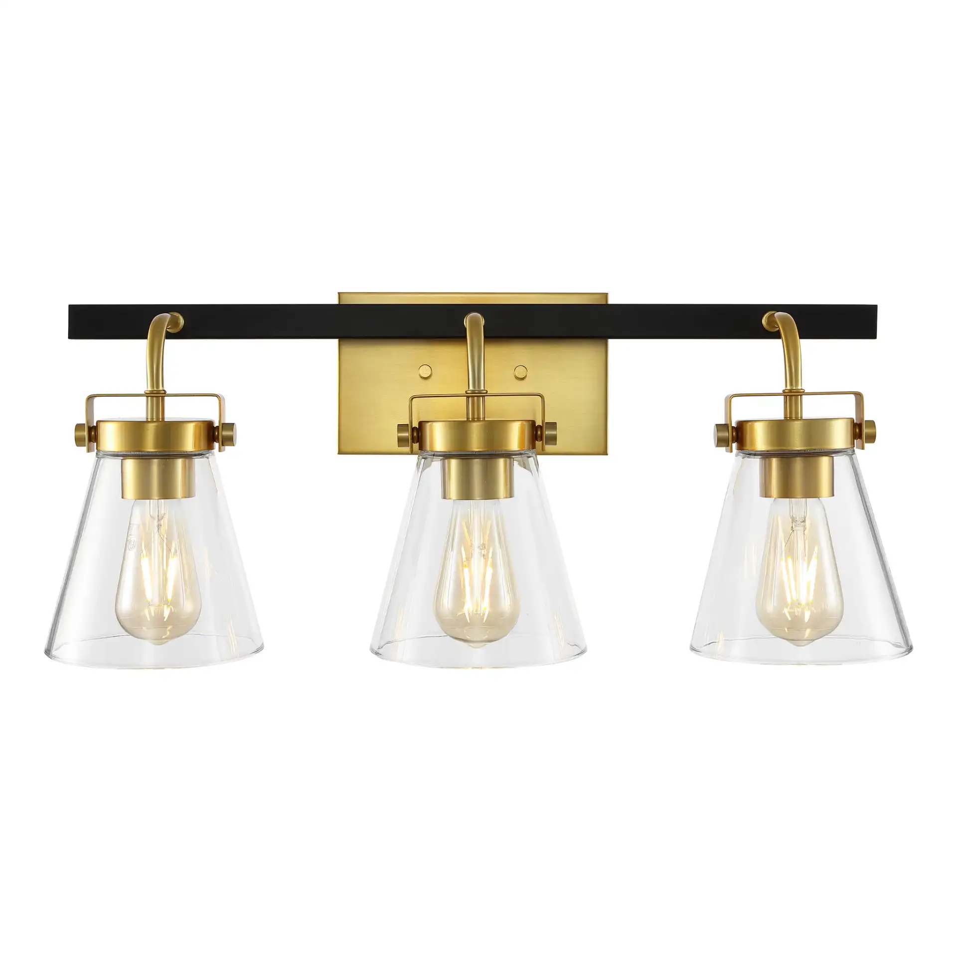 Rayney Three-Light Wall Sconce in Brass / Black