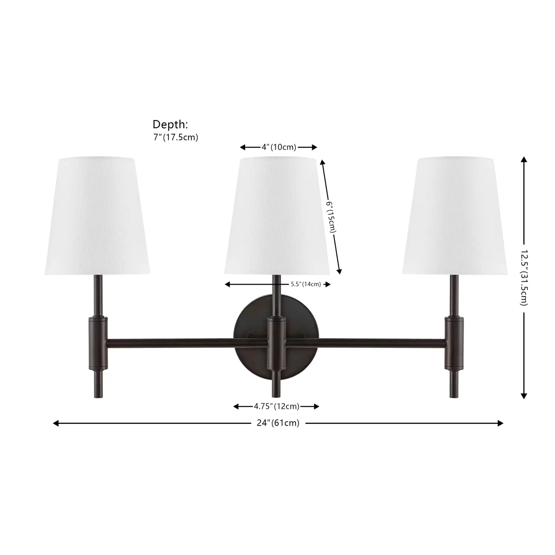 Darya Three-Light Wall Sconce in Black, detail view