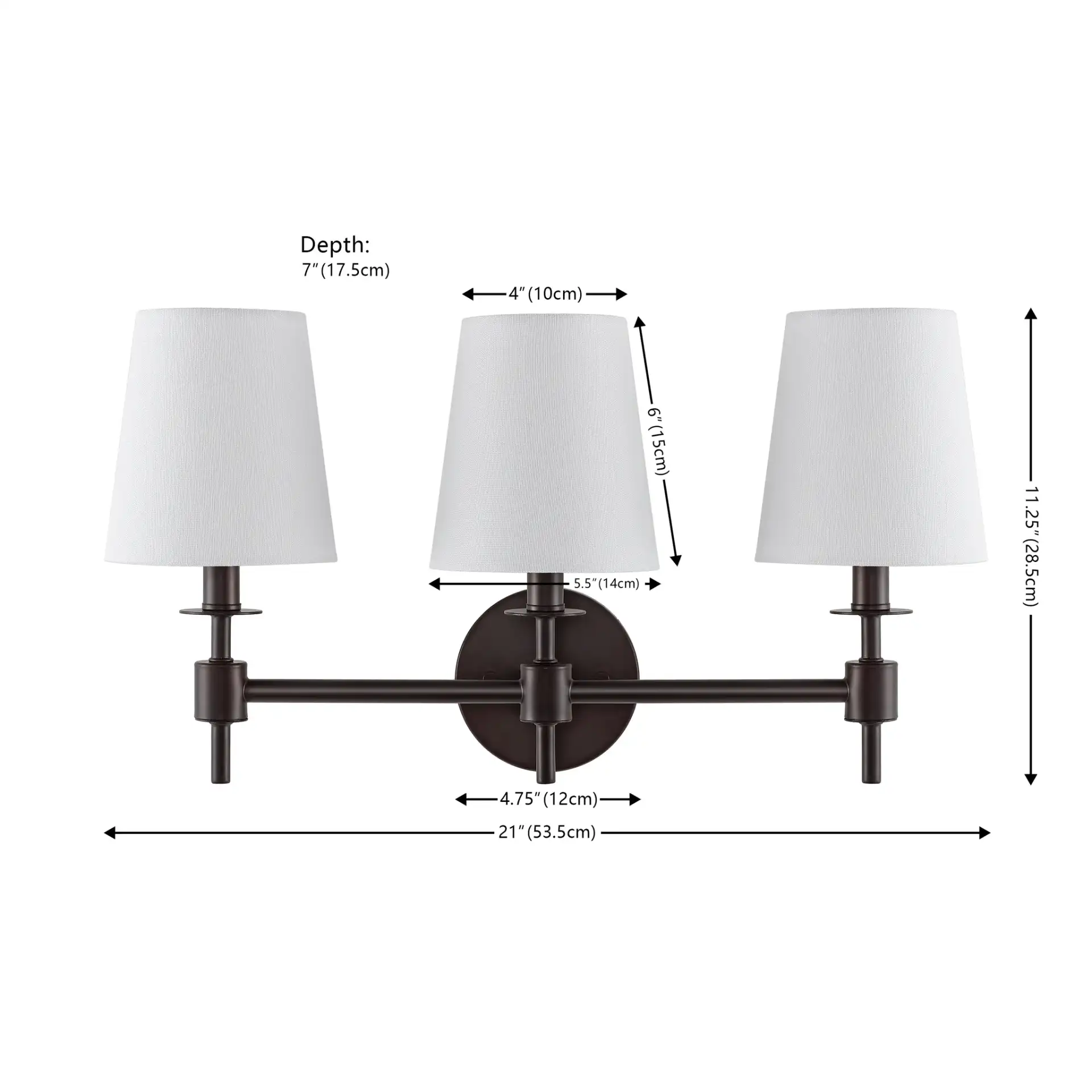 Davielle Three-Light Wall Sconce in Black, detail view