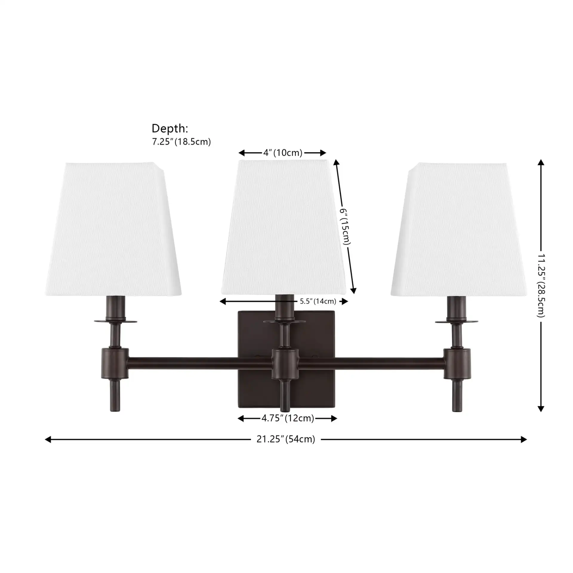 Clelia Three-Light Wall Sconce in Black, detail view