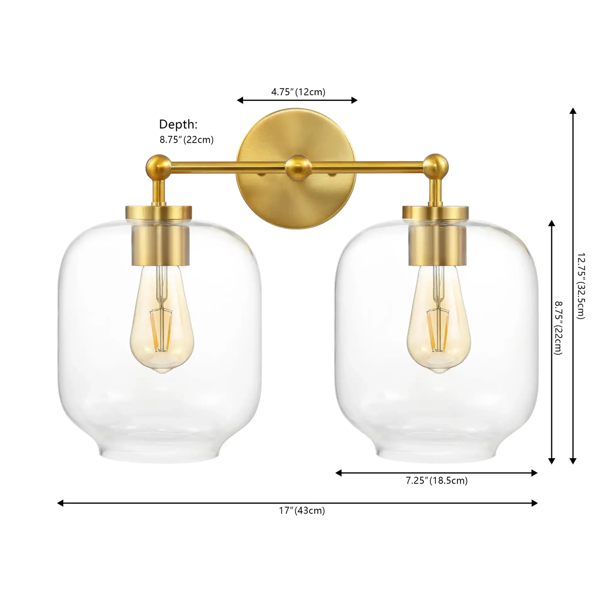 Navia Two-Light Wall Sconce in Brass, detail view