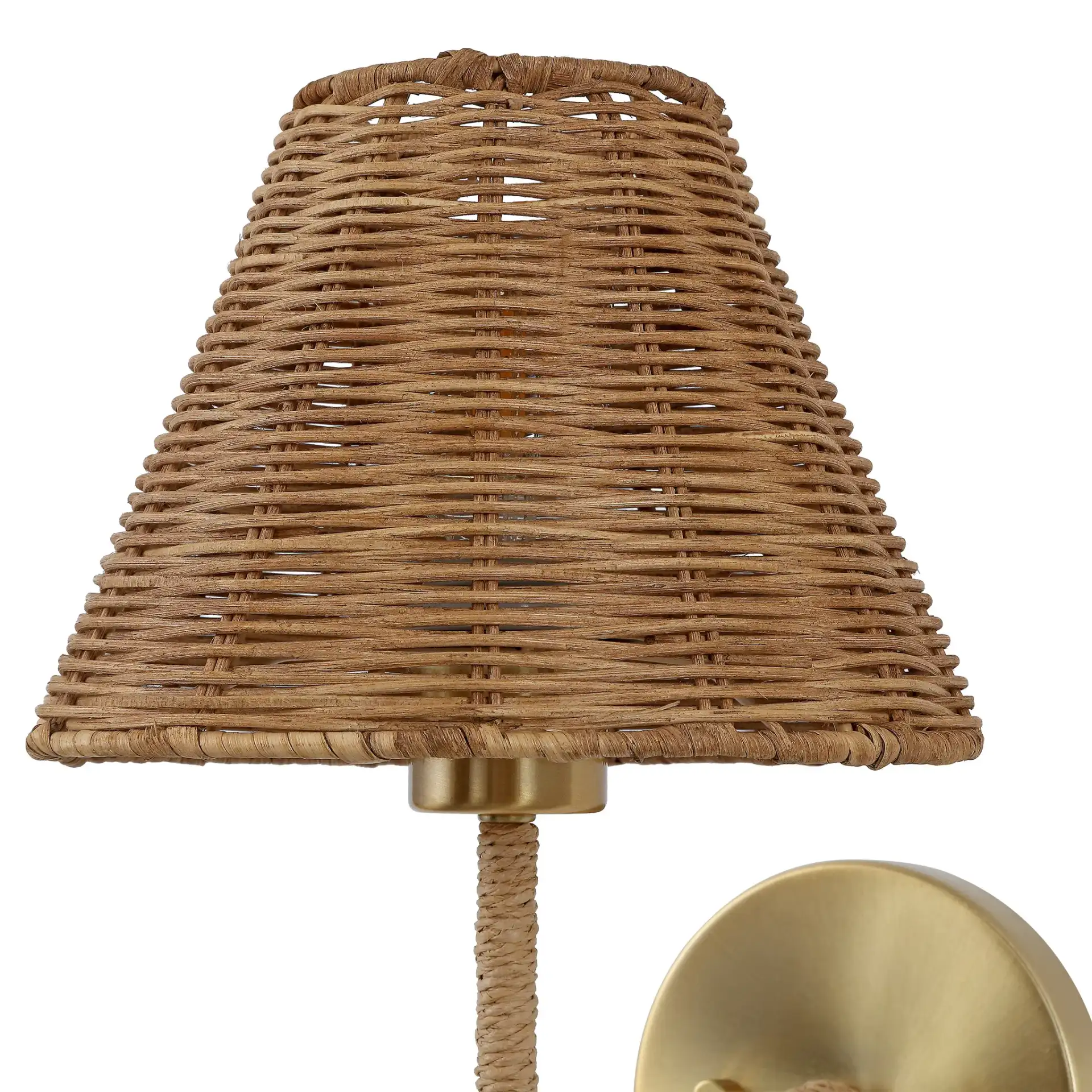 Oburu Iron / Rattan Wall Sconce ( Set Of 2 ) in Brass Gold / Natural in a styled room