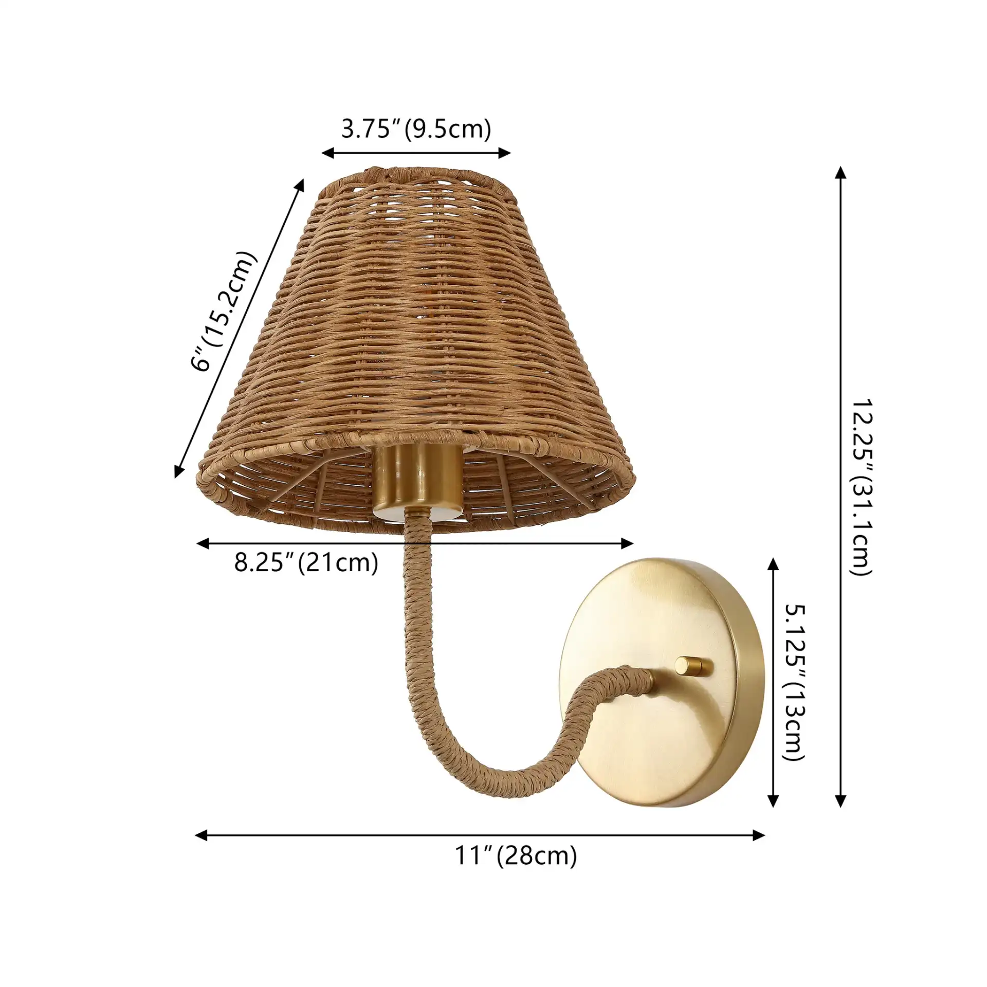 Oburu Iron / Rattan Wall Sconce ( Set Of 2 ) in Brass Gold / Natural, detail view