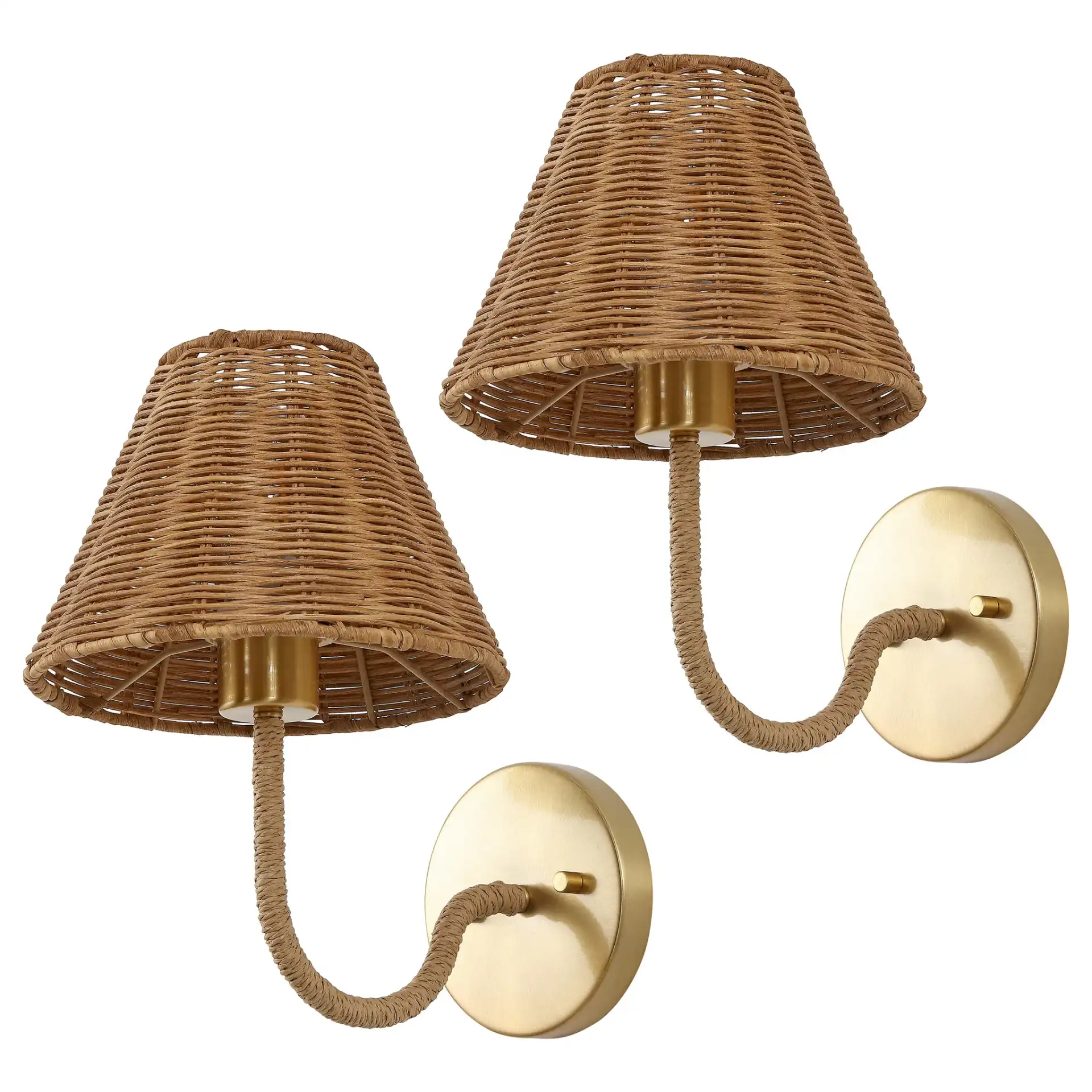 Oburu Iron / Rattan Wall Sconce ( Set Of 2 ) in Brass Gold / Natural, detail view