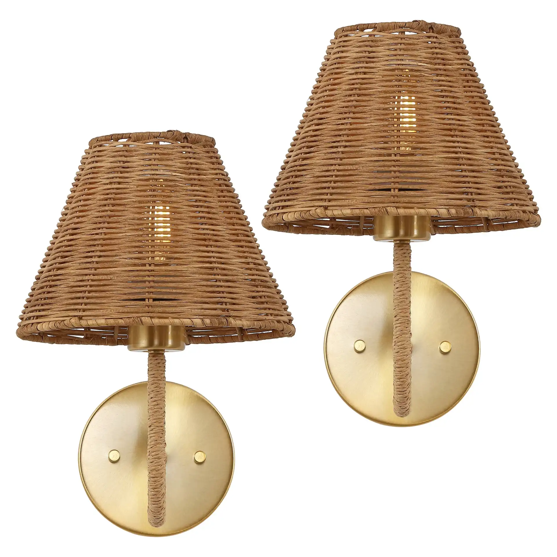 Oburu Iron / Rattan Wall Sconce ( Set Of 2 ) in Brass Gold / Natural