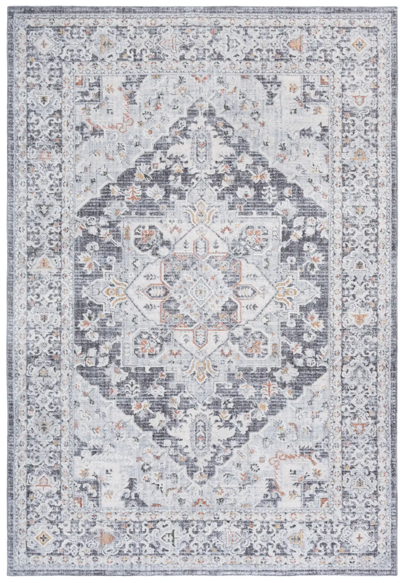 Scarlett Distressed Medallion Rug in Dark Gray / Ivory Rust