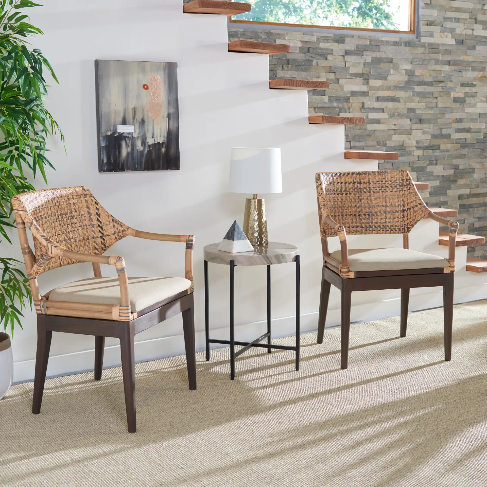 Carlo Arm Chair in Brown in a styled room