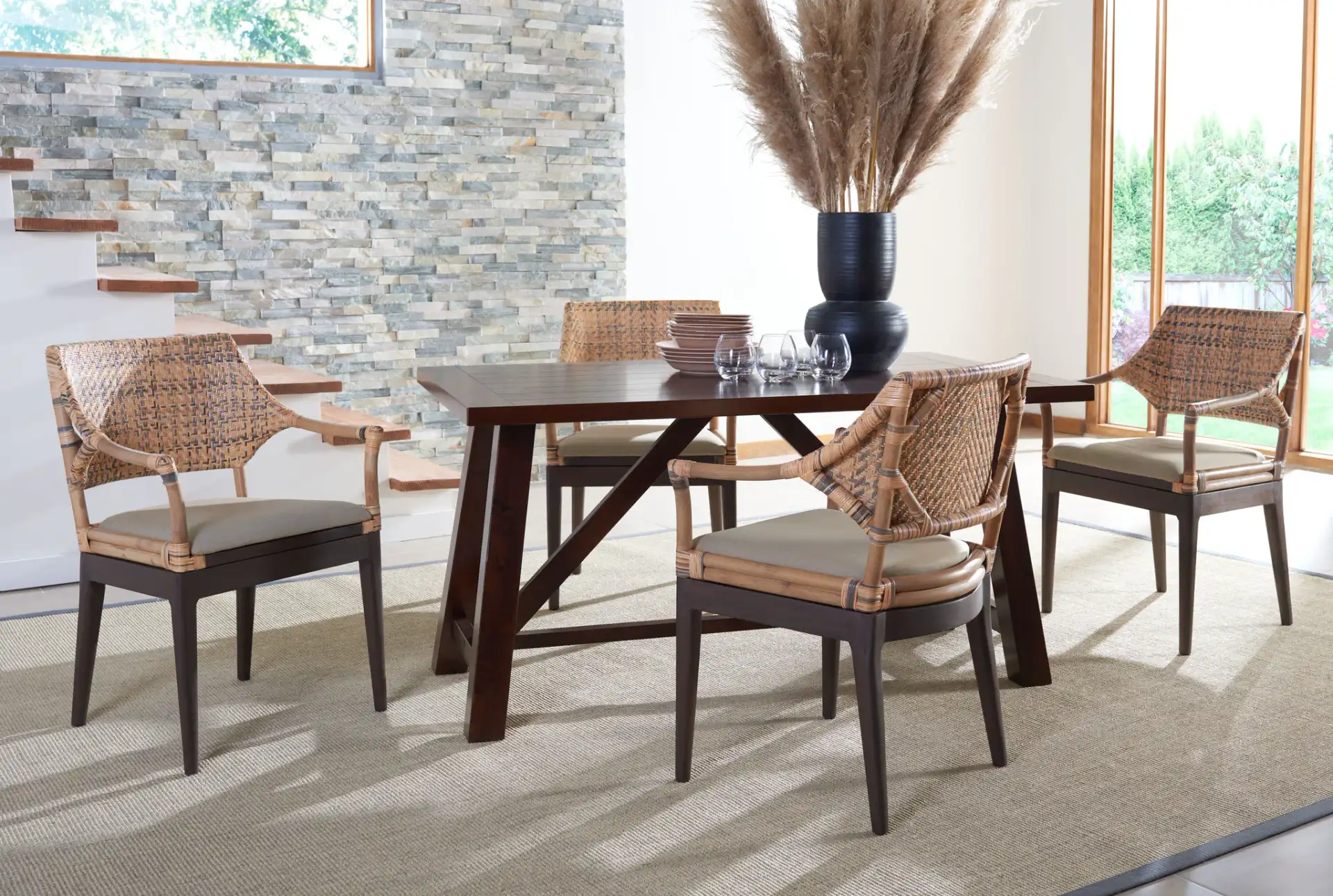 Carlo Arm Chair in Brown in a styled room