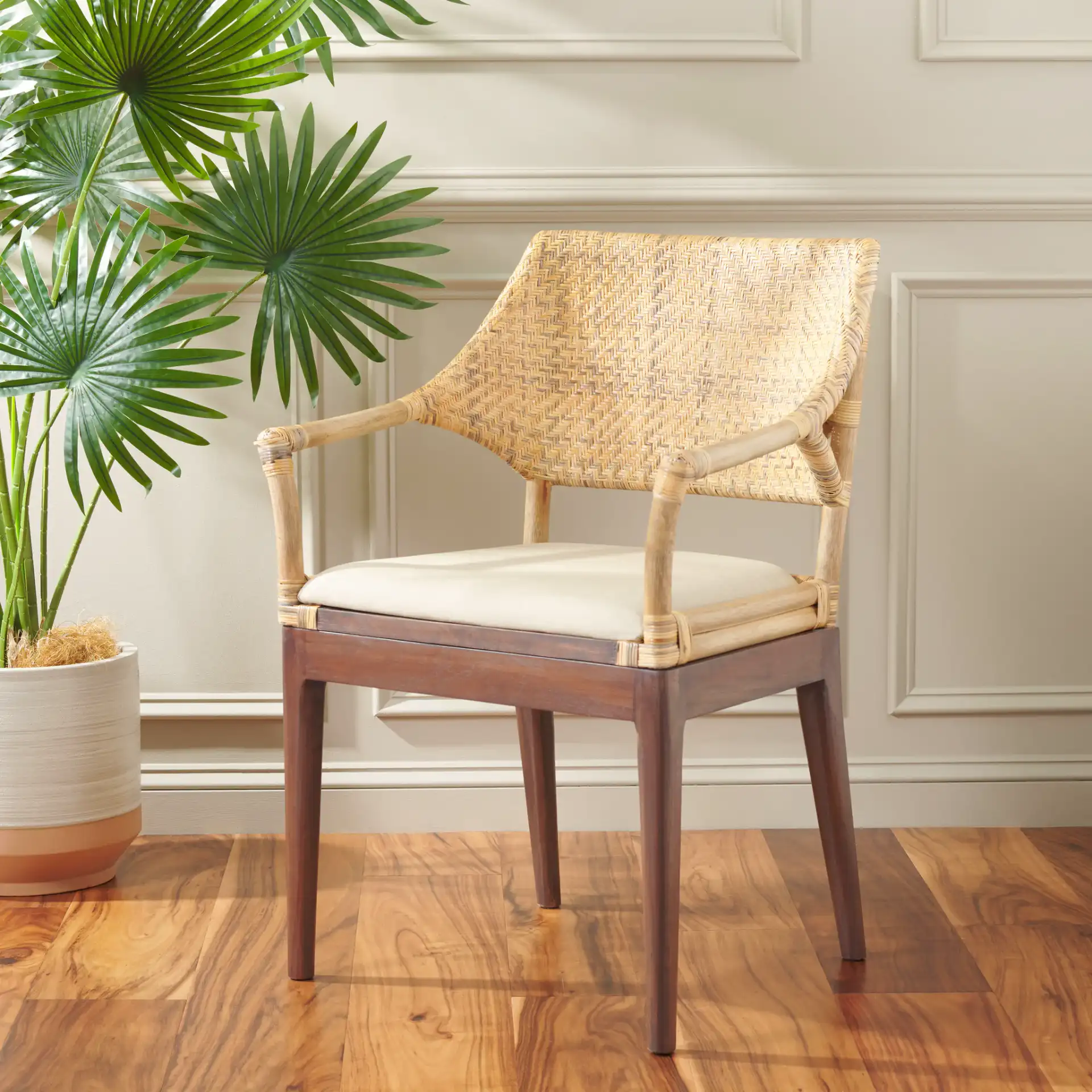 Carlo Arm Chair in Brown in a styled room
