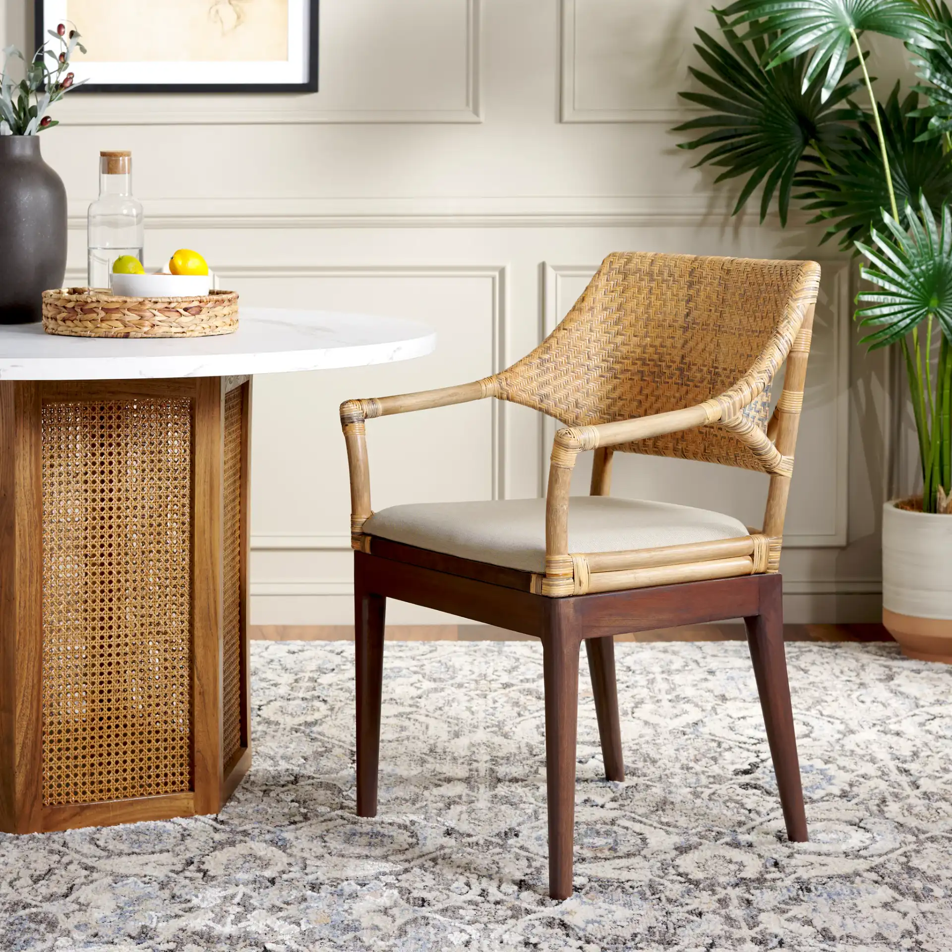 Carlo Arm Chair in Brown in a styled room