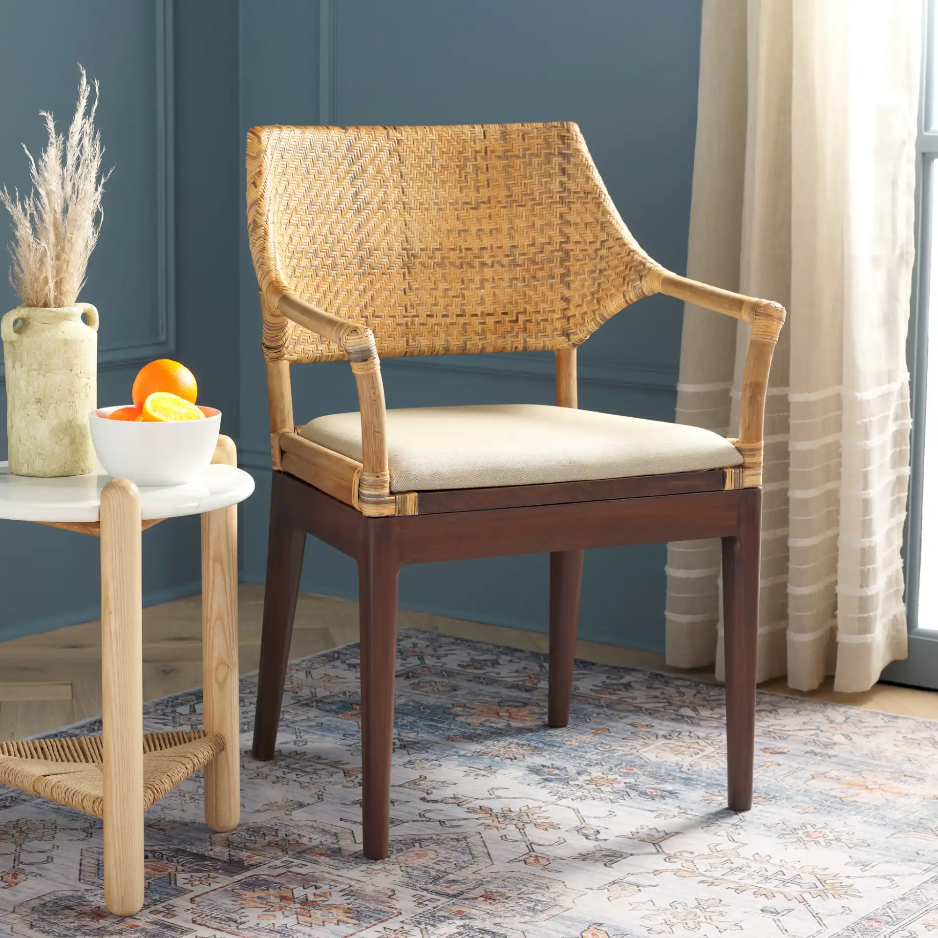 Carlo Arm Chair in Brown in a styled room