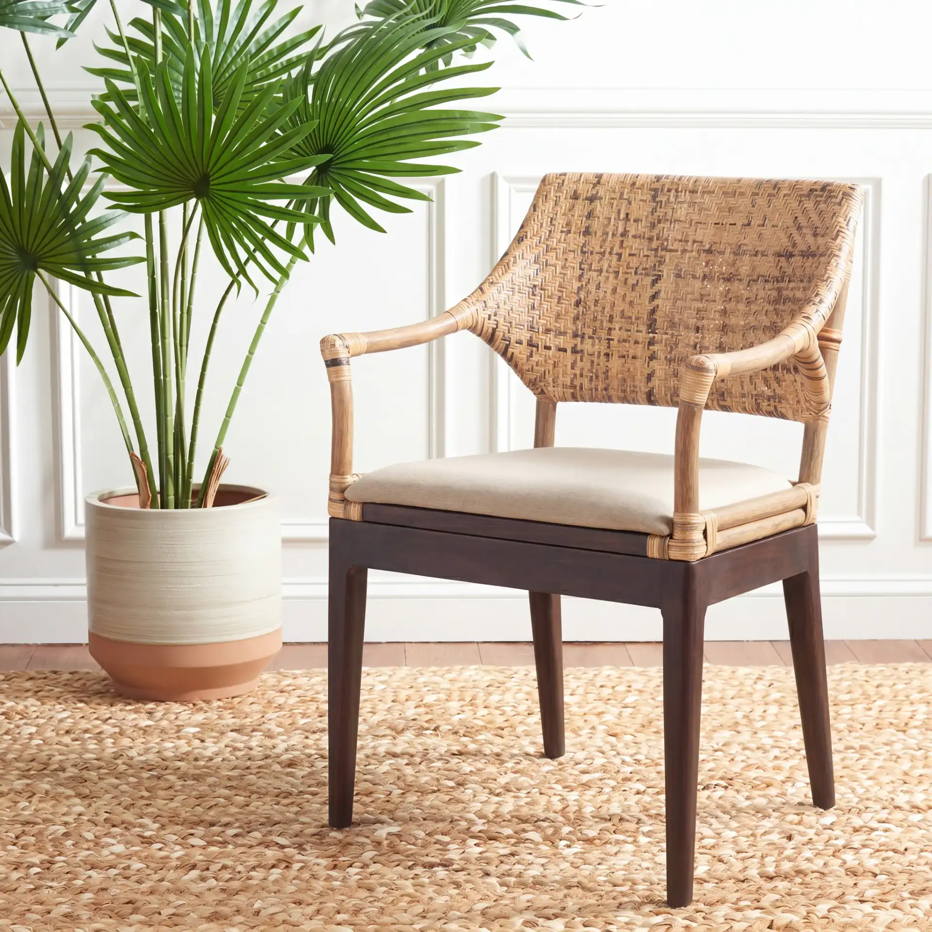 Carlo Arm Chair in Brown in a styled room