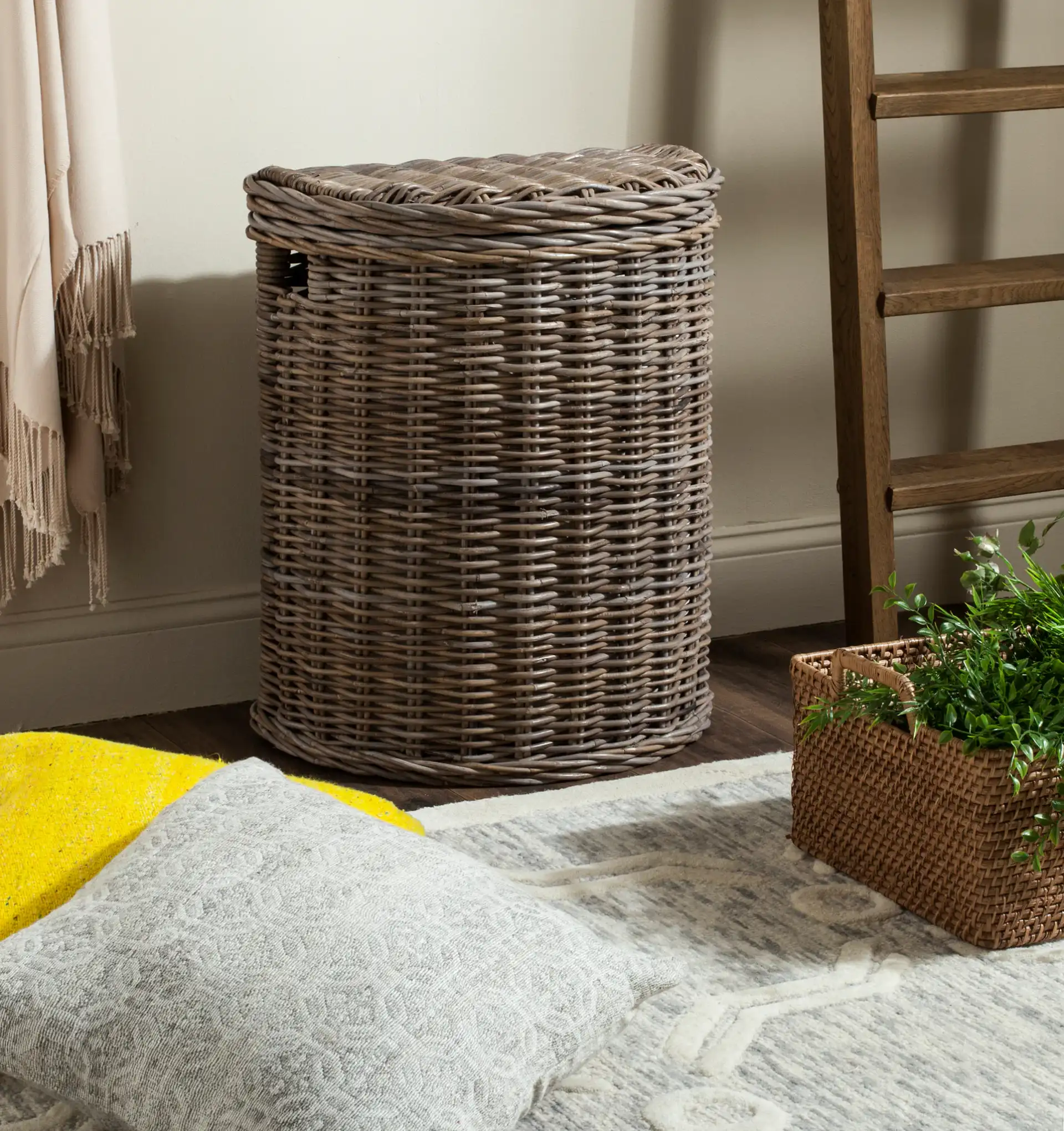 Damari Hamper in Gray in a styled room