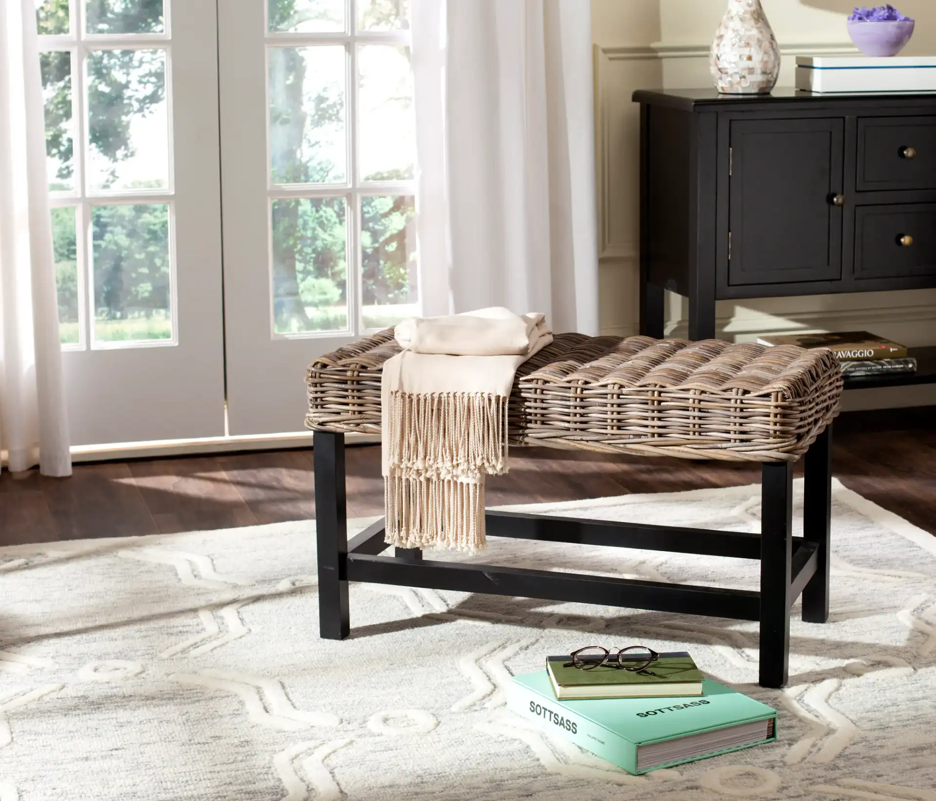 Omari Stool in Gray in a styled room
