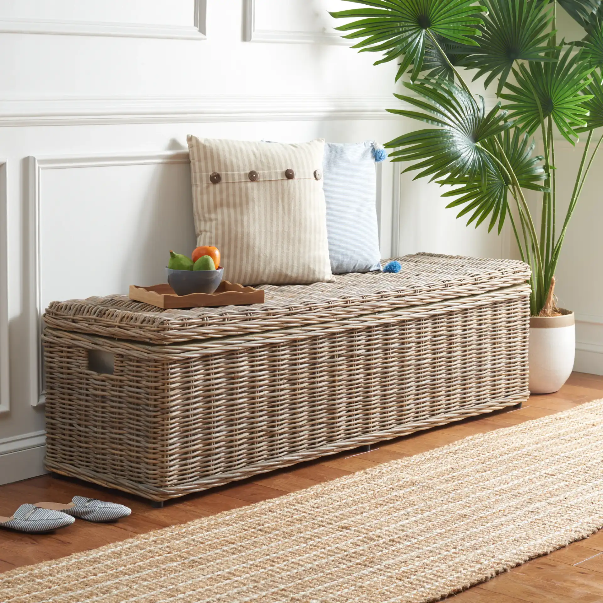 Caius Trunk in Gray in a styled room