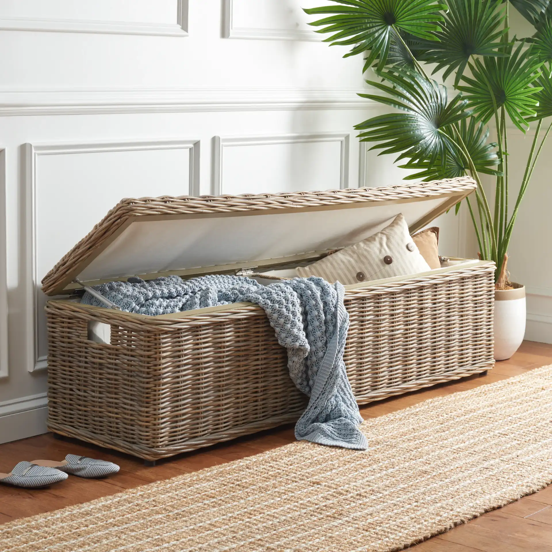 Caius Trunk in Gray in a styled room
