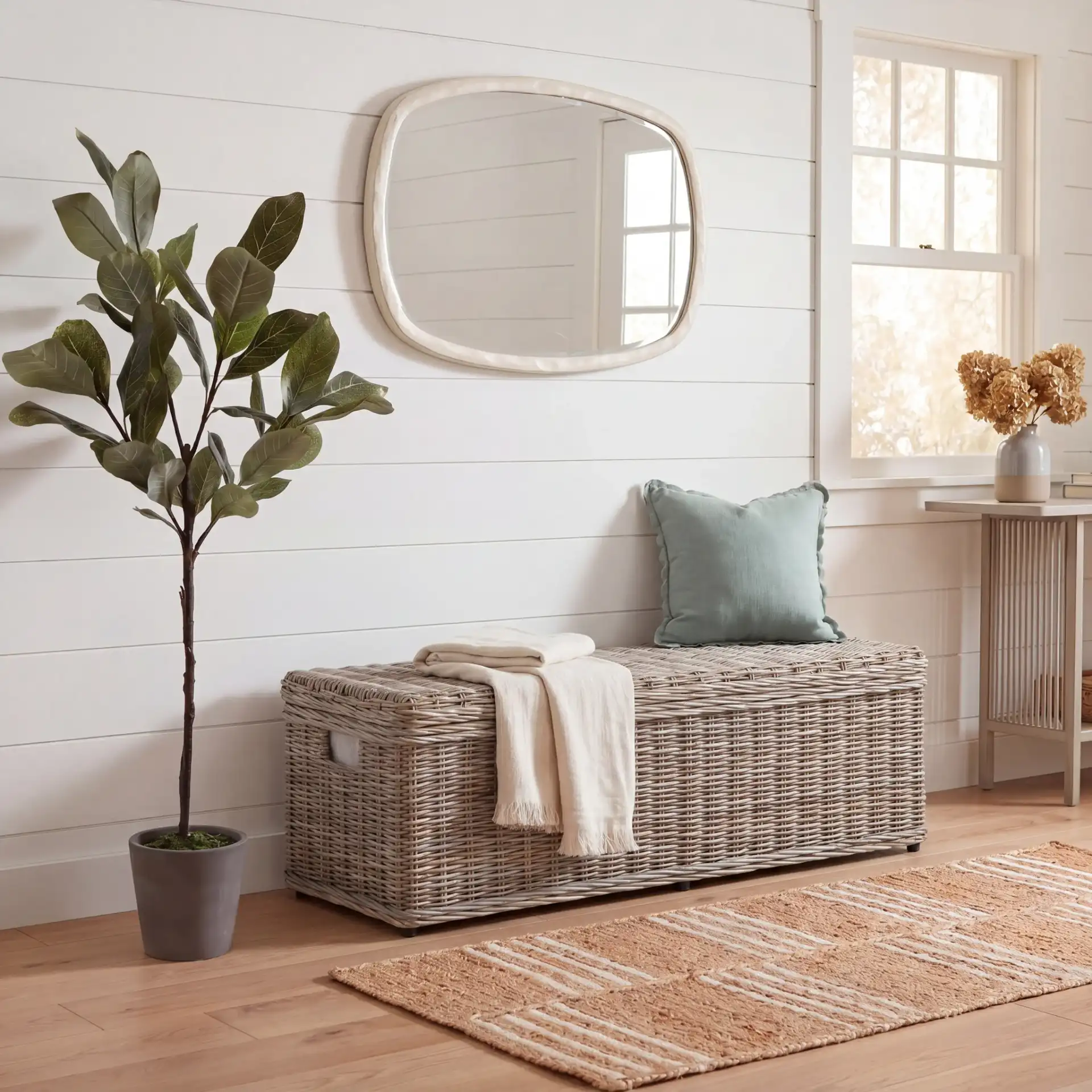 Caius Trunk in Gray in a styled room