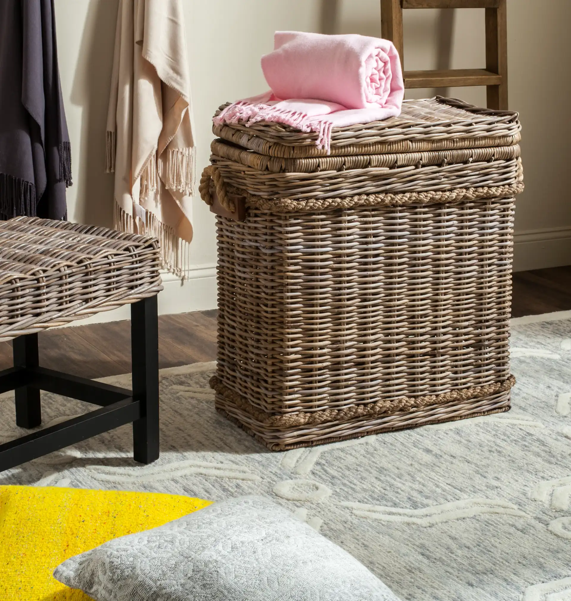 Sidonie Trunk in Gray in a styled room