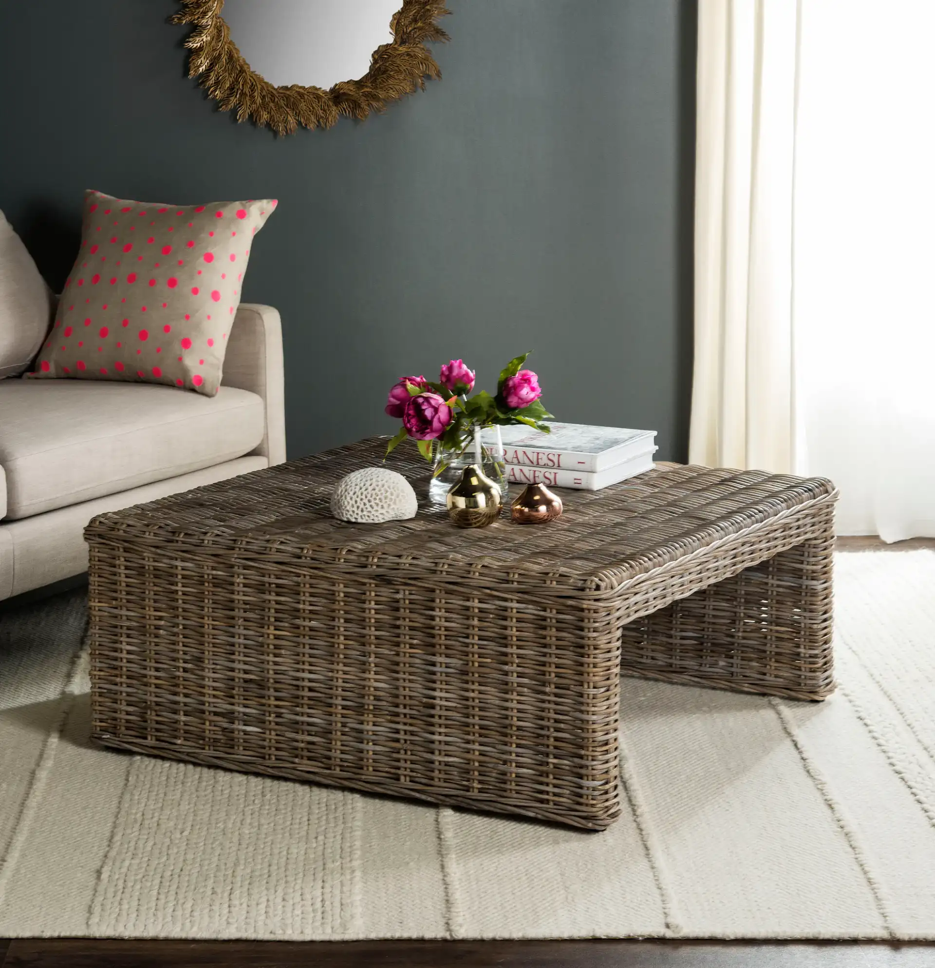 Persis Table in Natural in a styled room