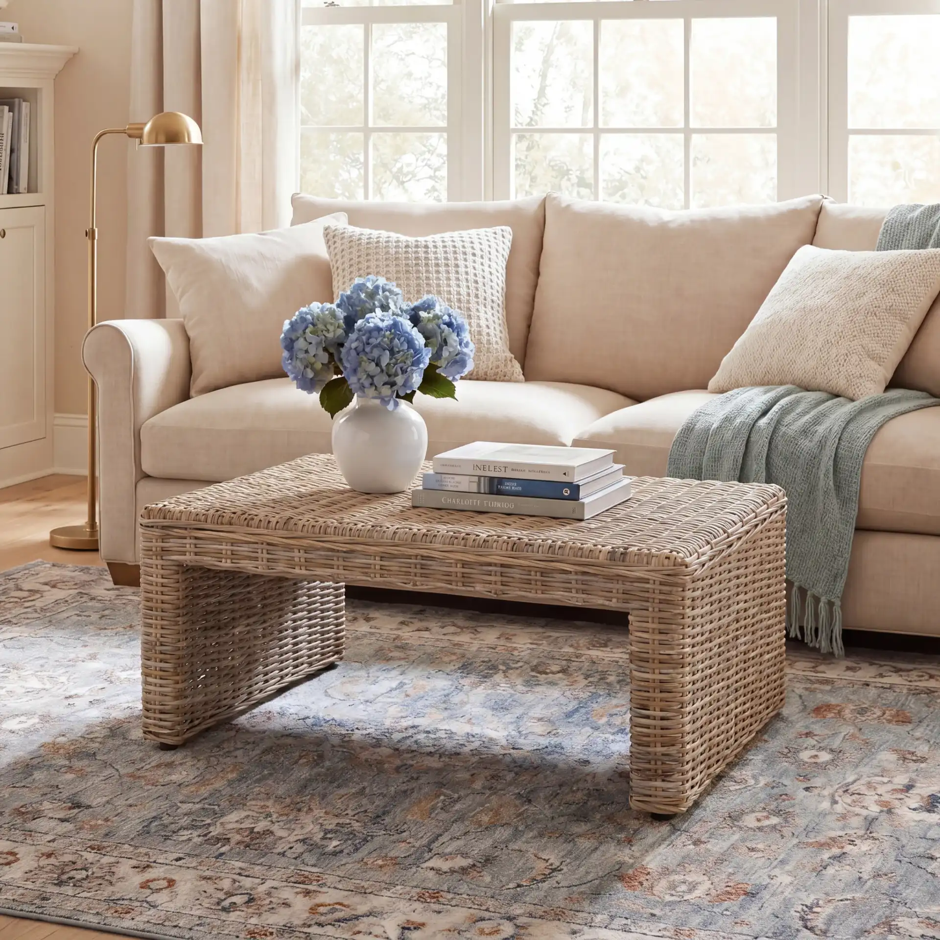 Persis Table in Natural in a styled room