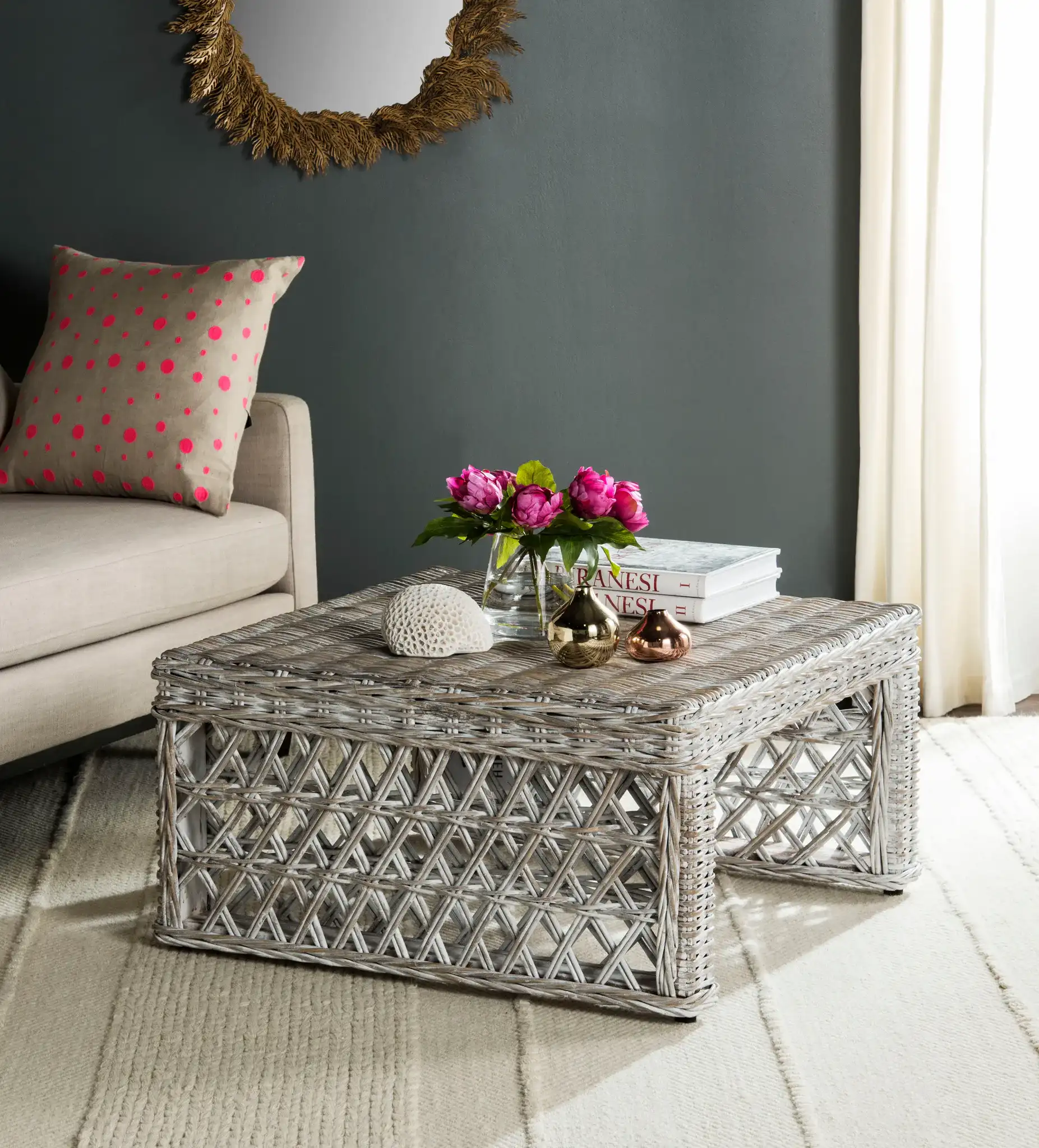 Shila Table in White Washed in a styled room