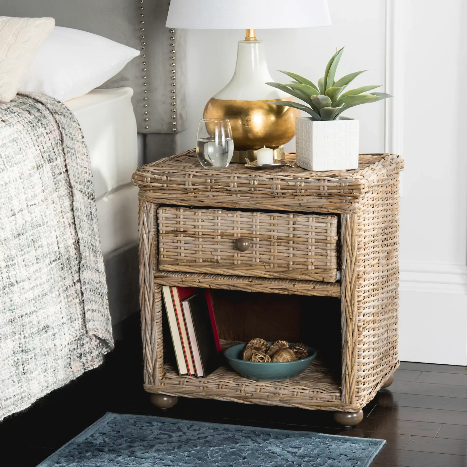 Lagos End Table in Gray in a styled room