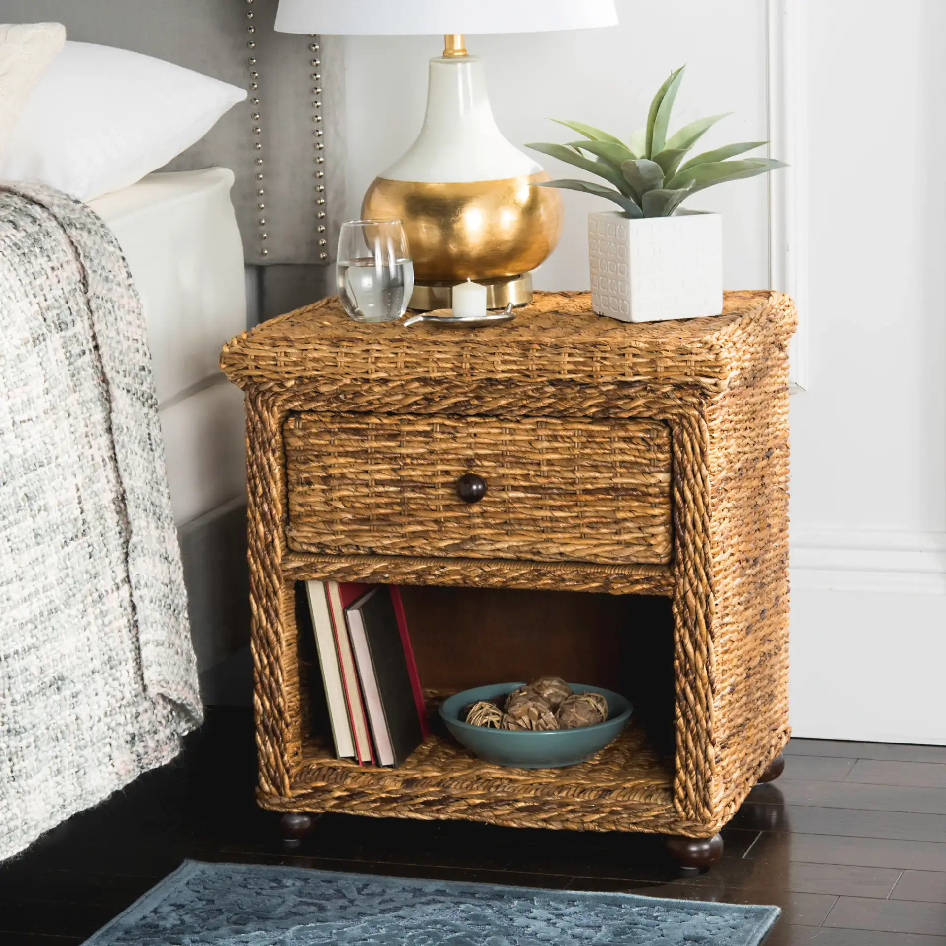 Magi End Table in Brown in a styled room