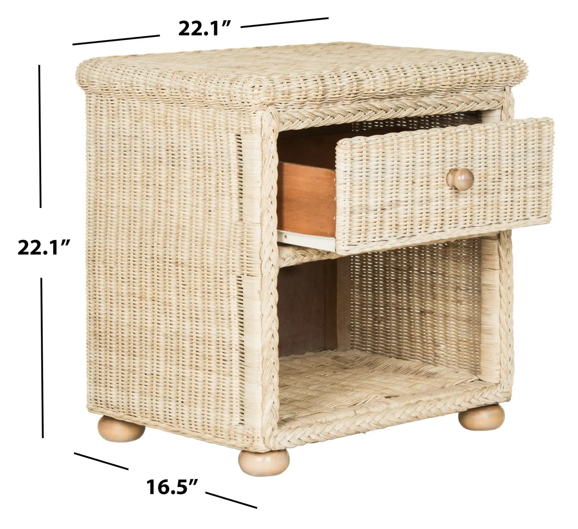 Adira Wicker End Table in White Washed, detail view