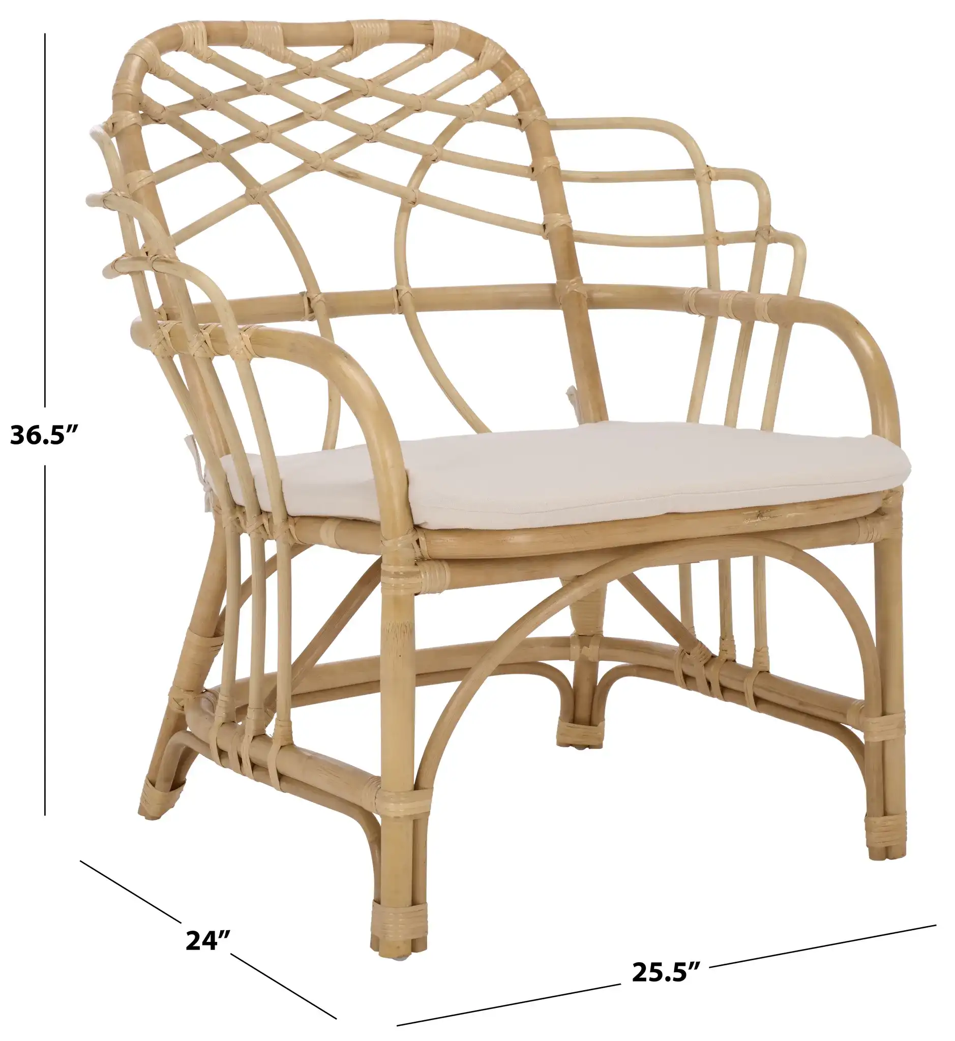 Junie Rattan Dining Chair in Natural / Cream, detail view