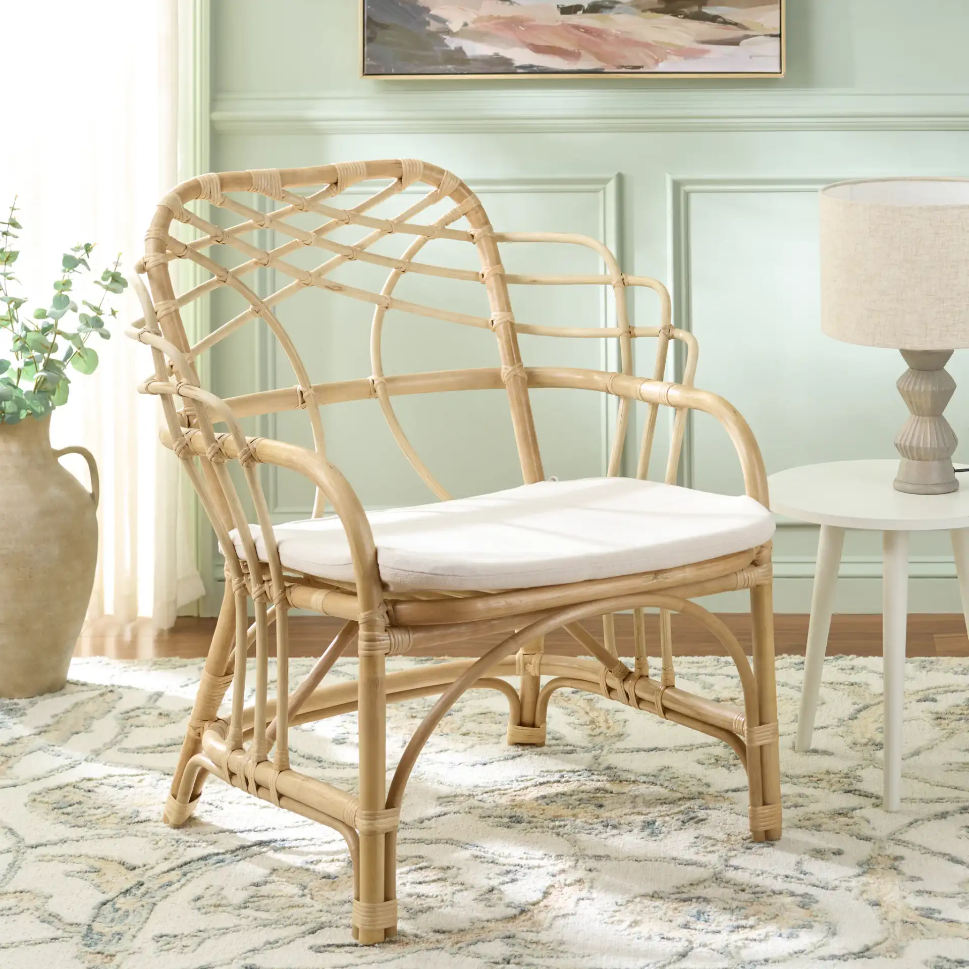 Junie Rattan Dining Chair in Natural / Cream in a styled room
