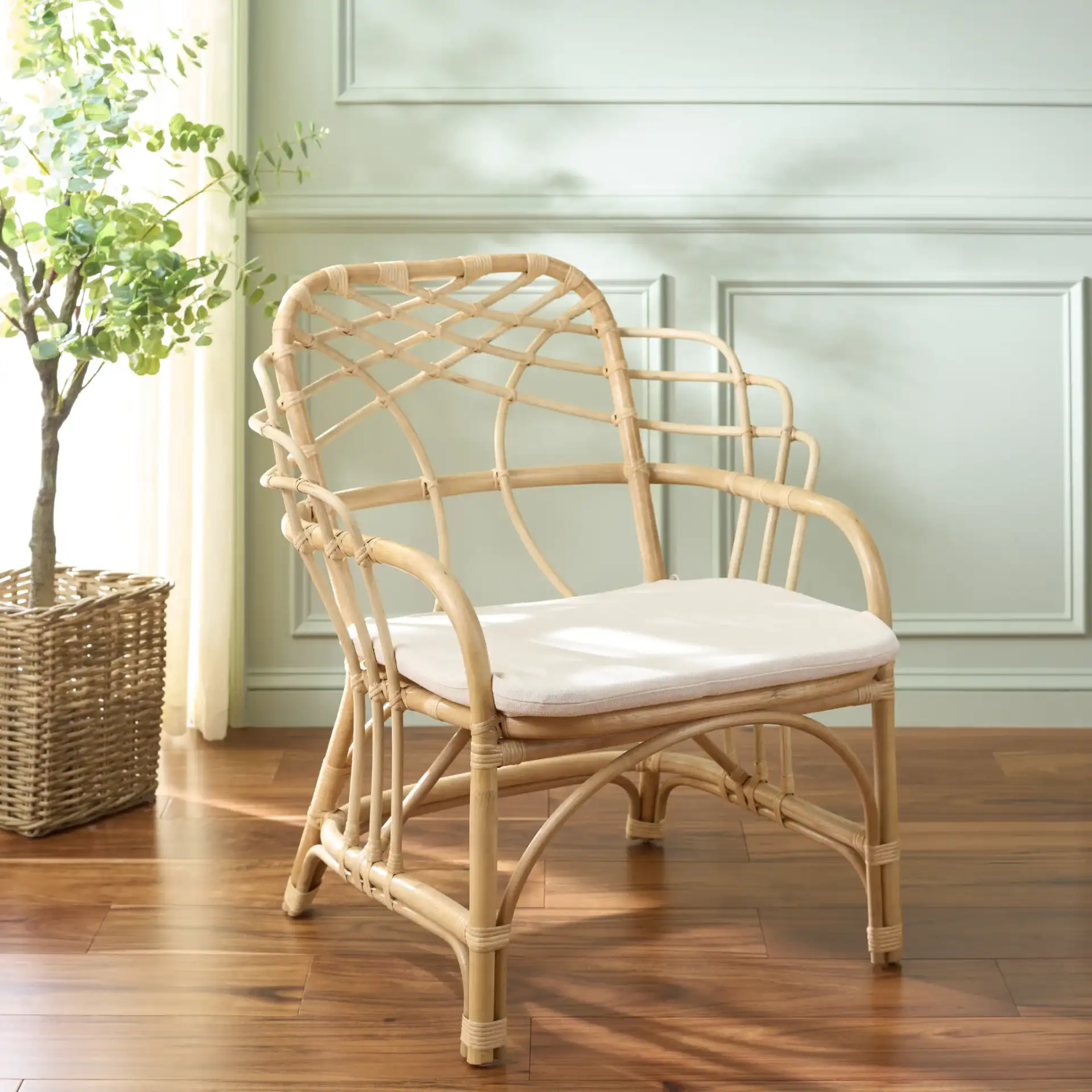 Junie Rattan Dining Chair in Natural / Cream in a styled room