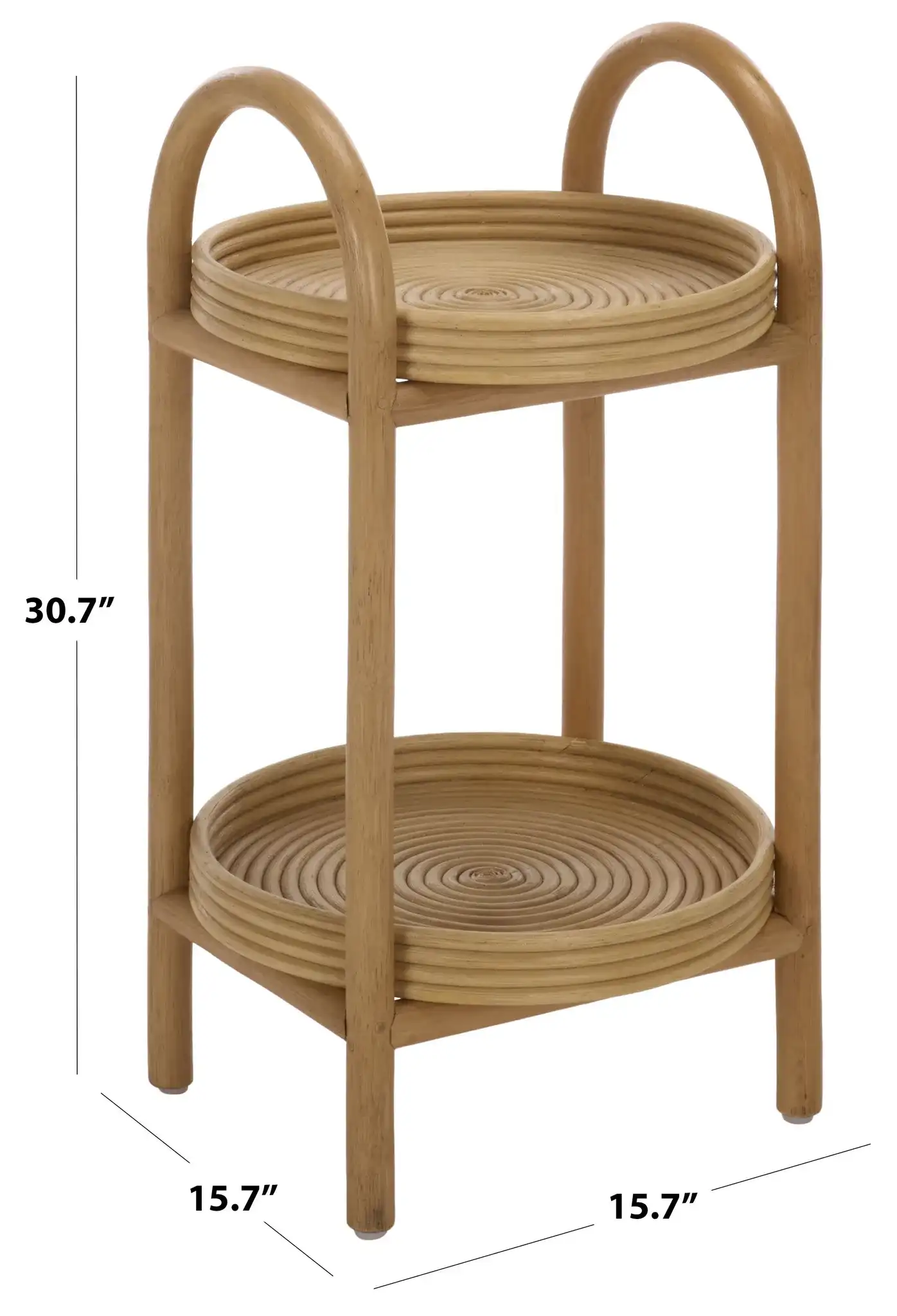 Lynda 2 Tiered Rattan Accent Table in Natural, detail view