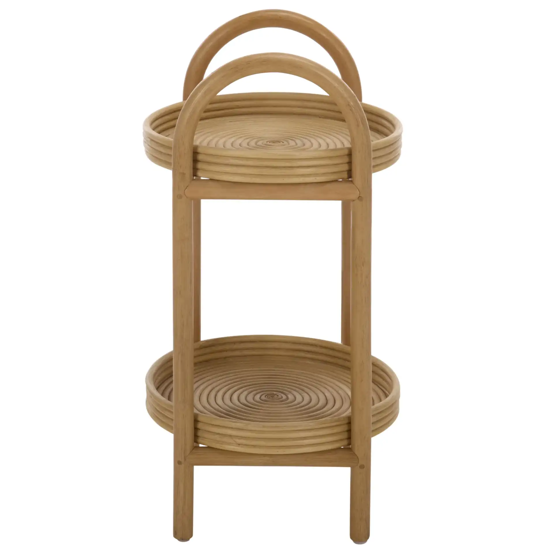 Lynda 2 Tiered Rattan Accent Table in Natural, detail view