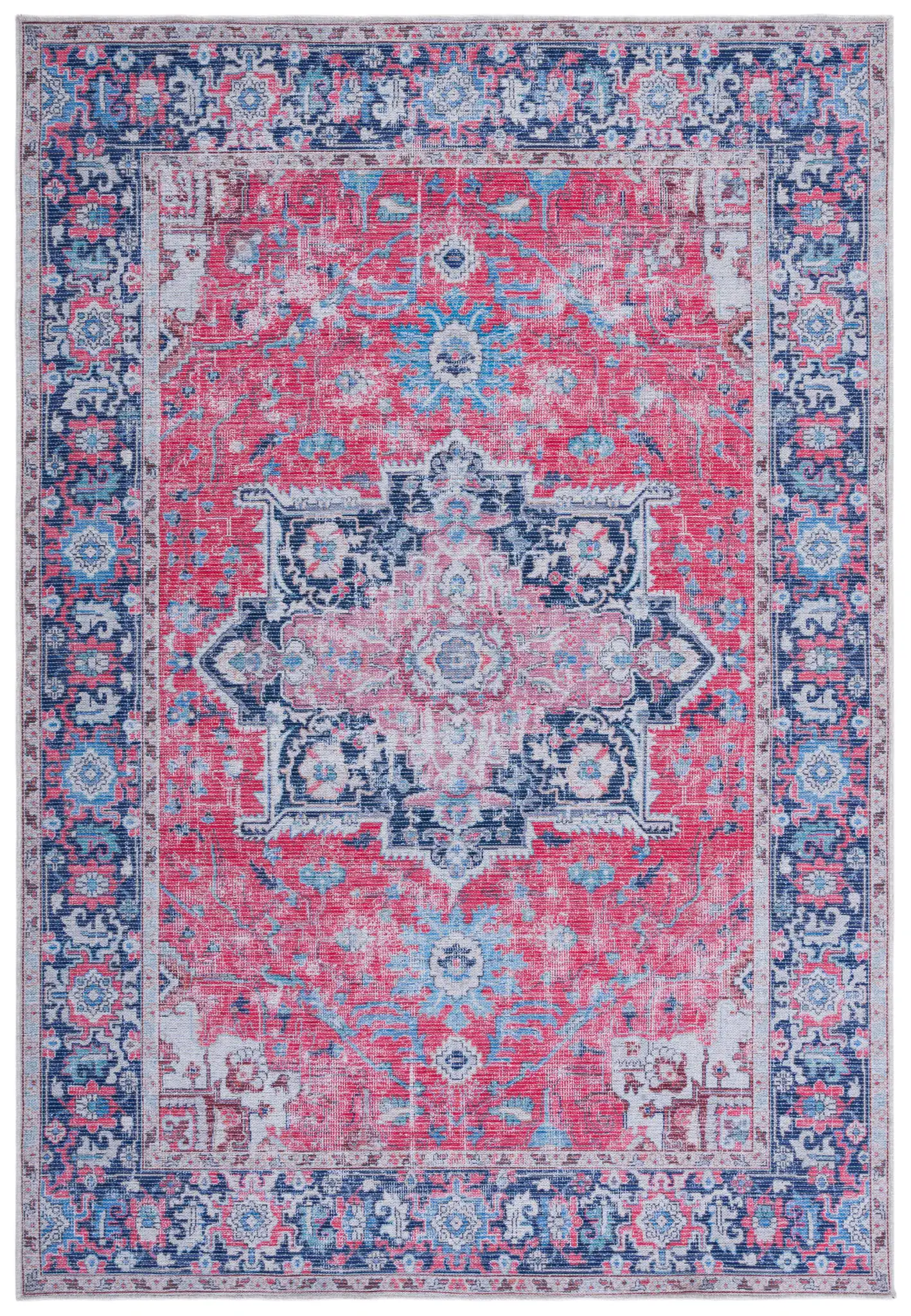Serapi Stepped Medallion Washable Rug in Red / Navy