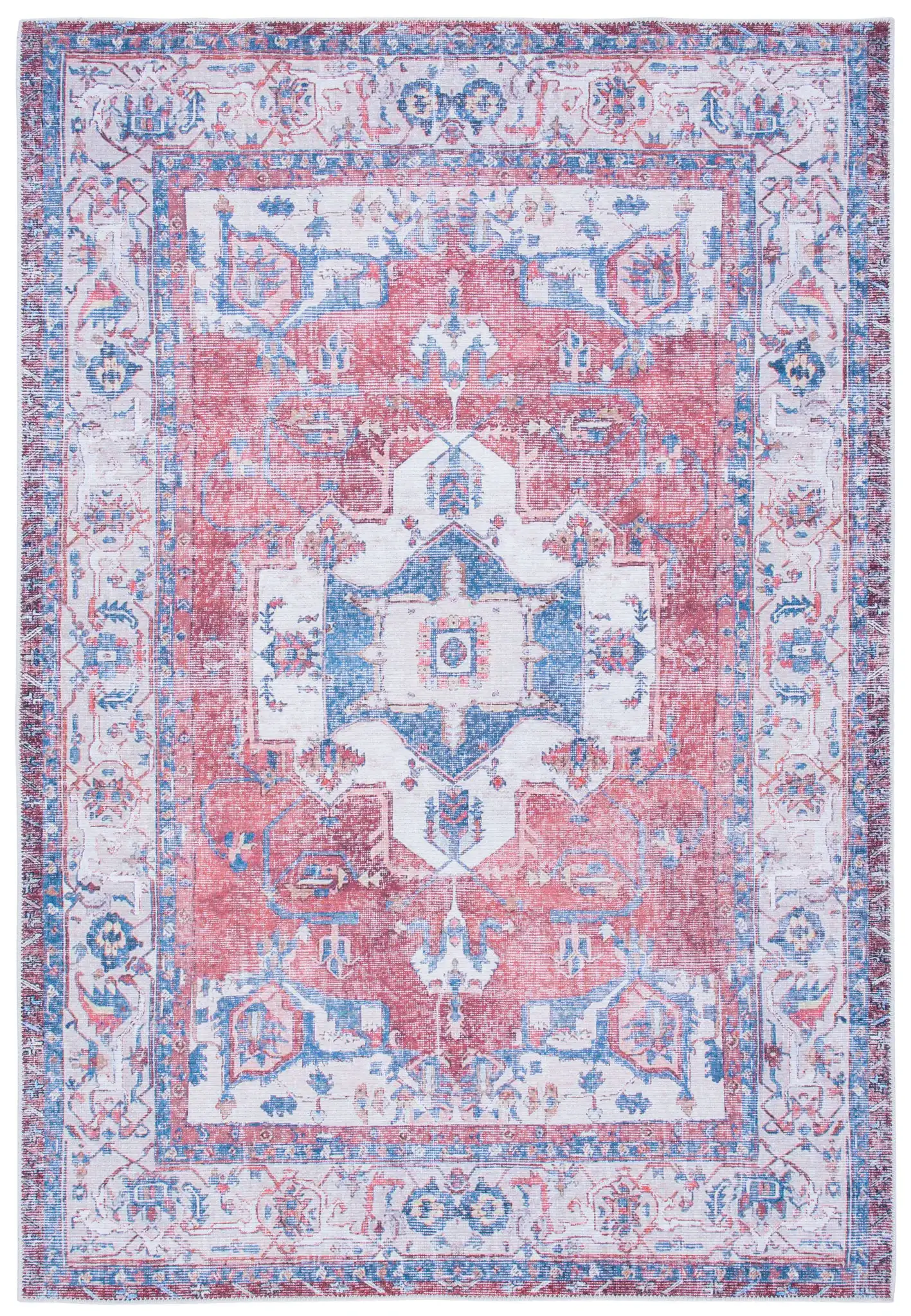 Serapi Panel Medallion Washable Rug in Red / Ivory