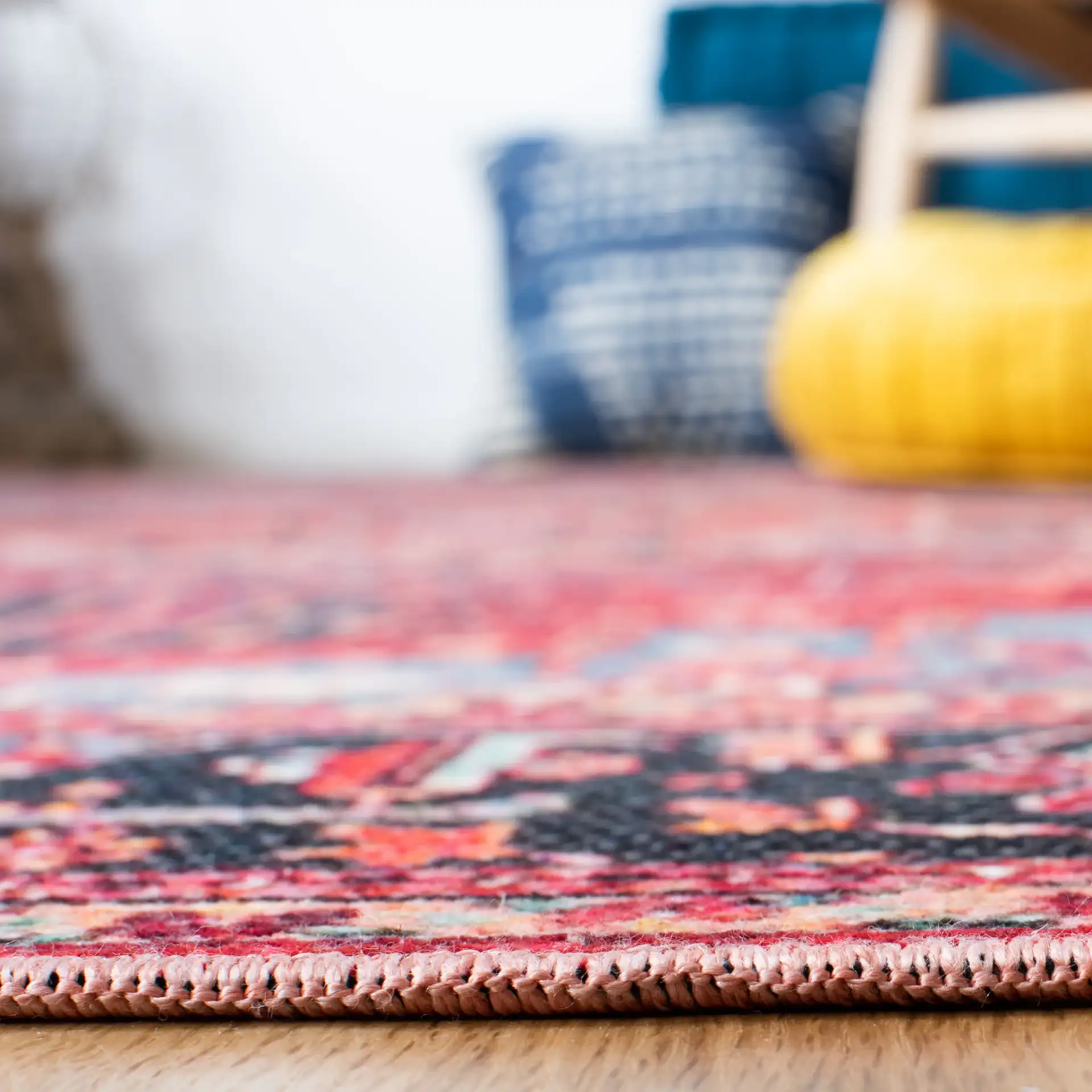 Serapi Octagon Medallion Washable Rug in Red / Blue in a styled room
