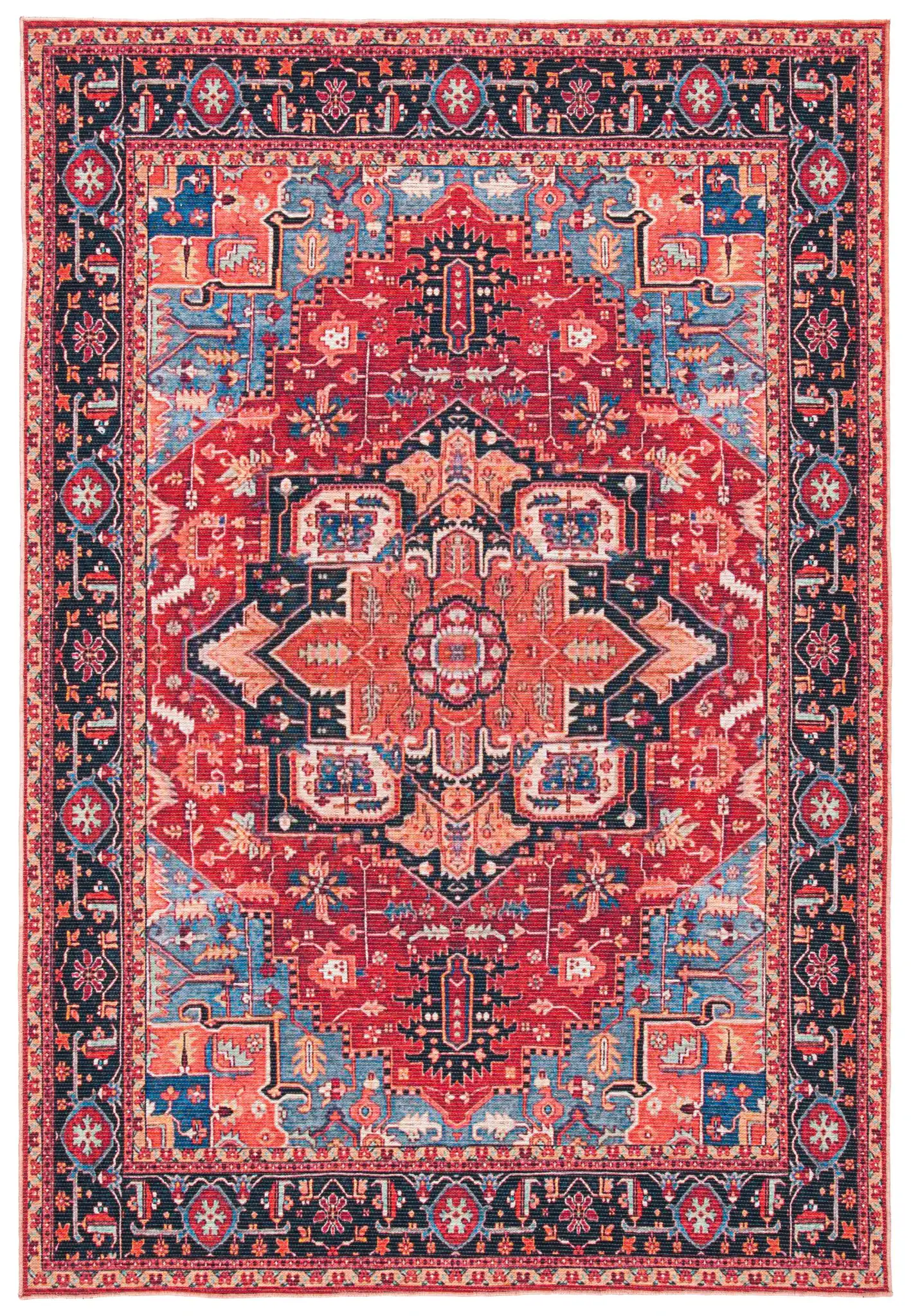 Serapi Octagon Medallion Washable Rug in Red / Blue
