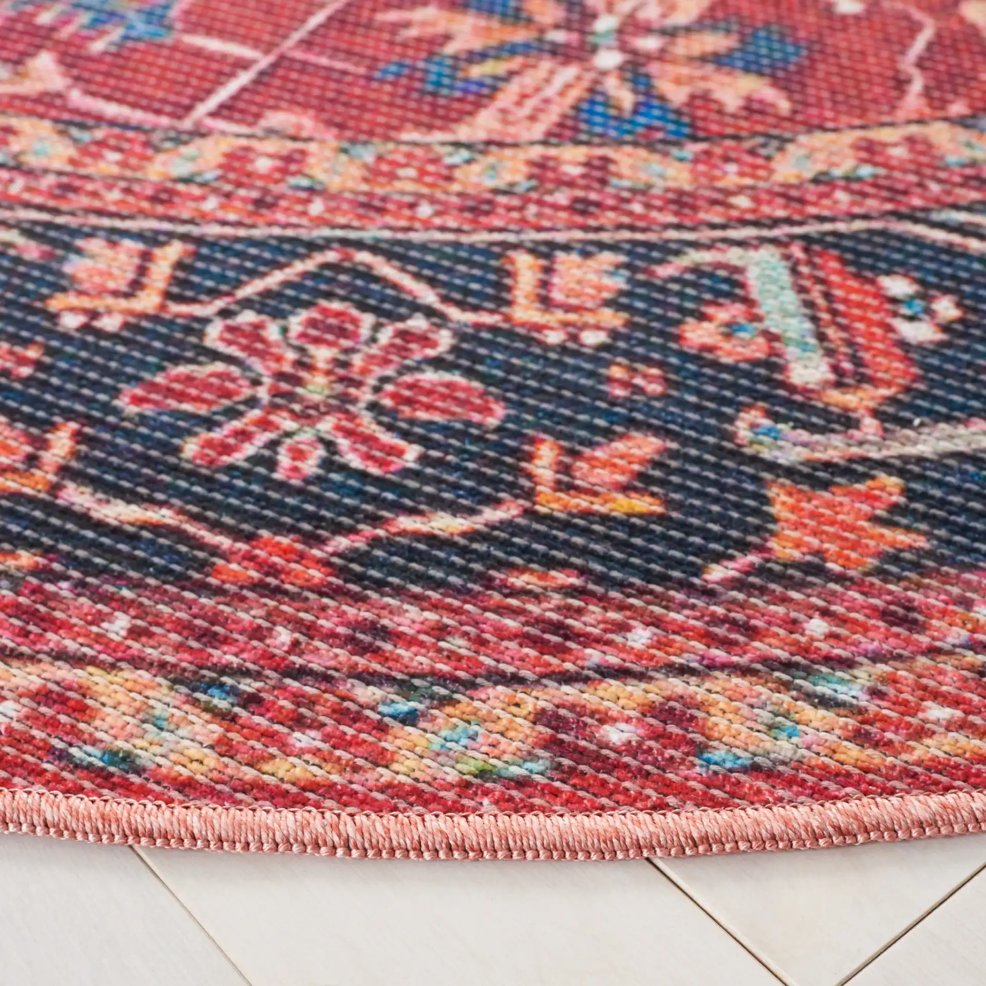 Serapi Octagon Medallion Washable Rug in Red / Blue in a styled room