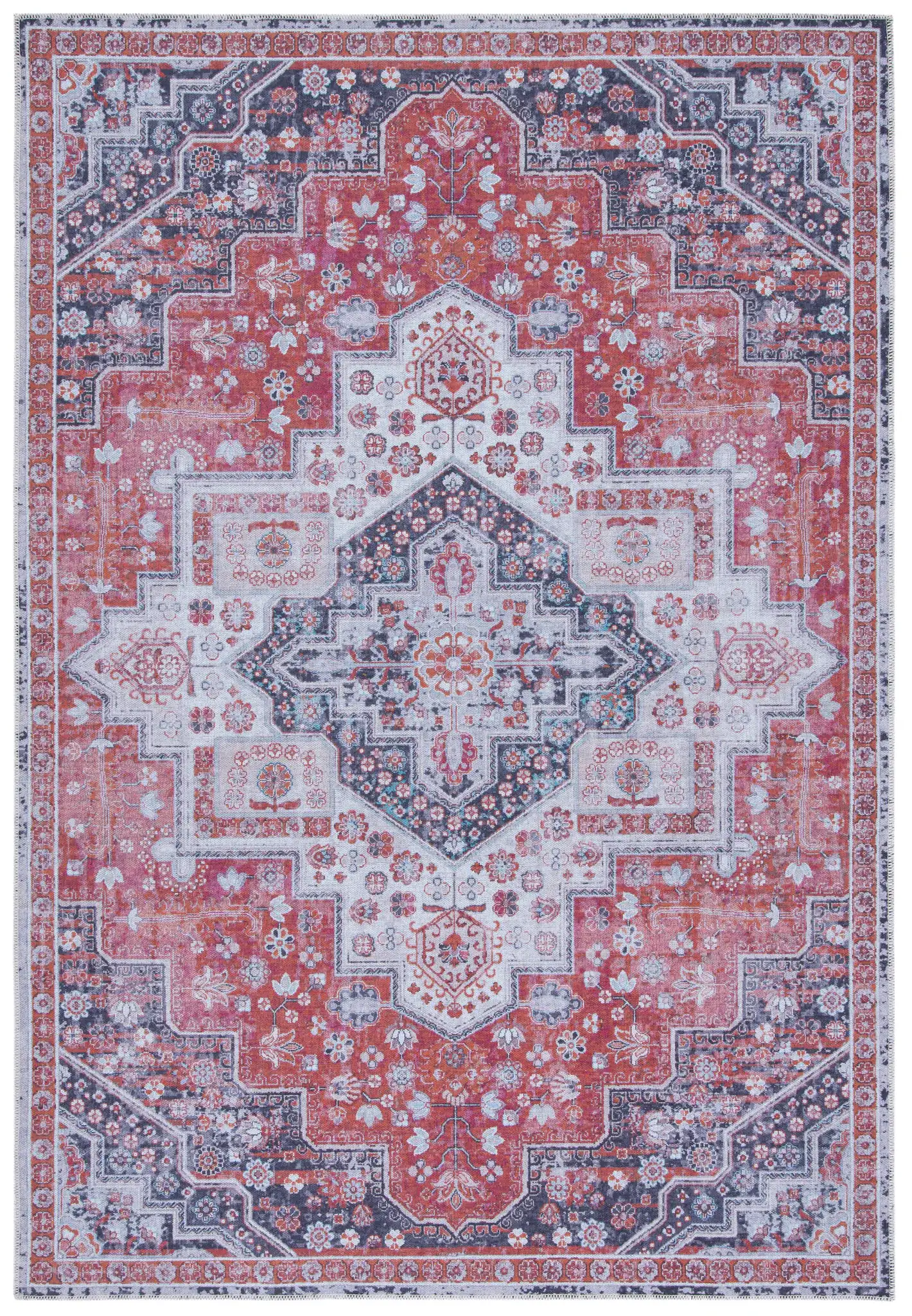 Serapi Nested Medallion Washable Rug in Rust / Ivory